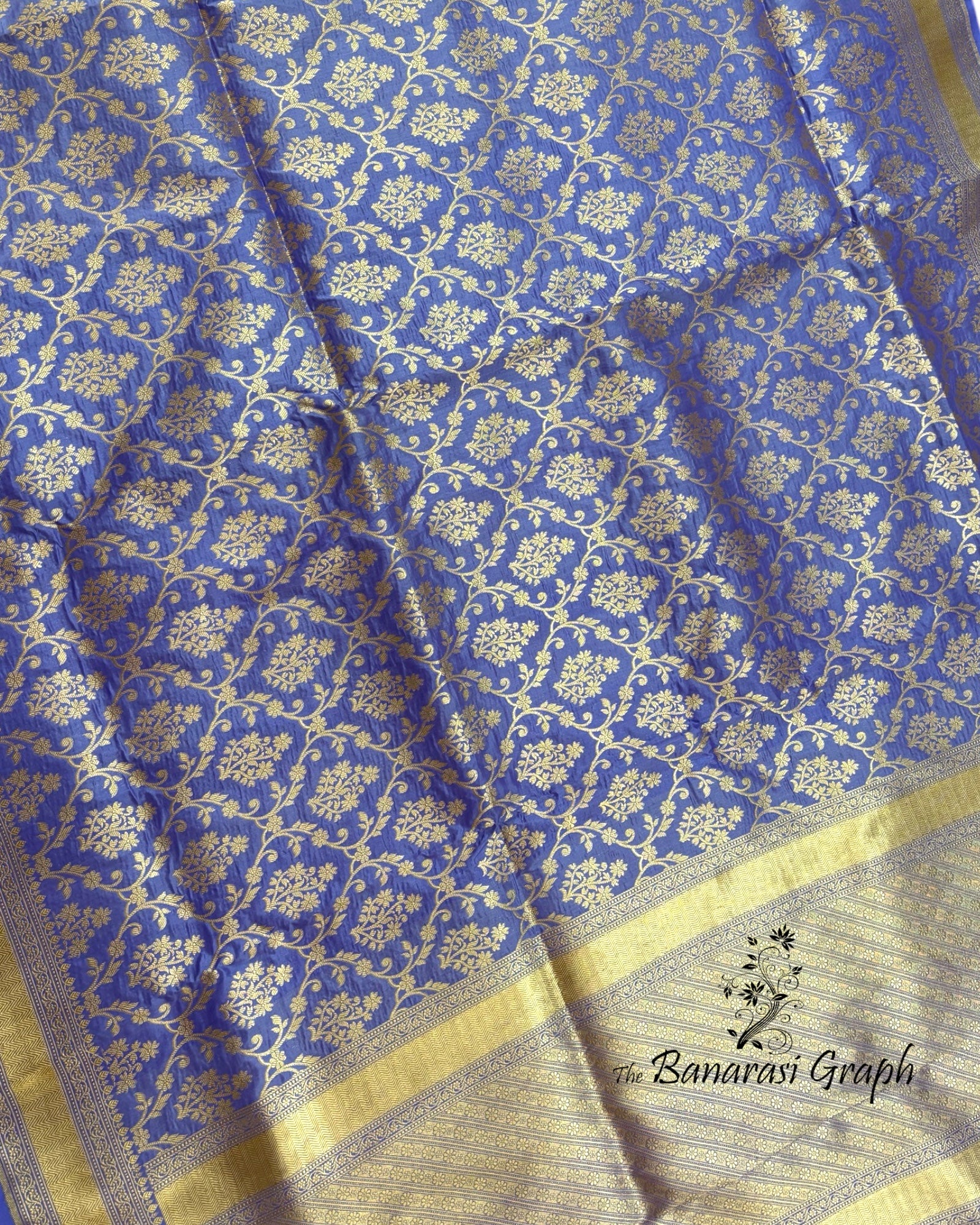 Aqua Blue Pure Katan Handloom Silk - All Over Jaal Work Banarasi Saree