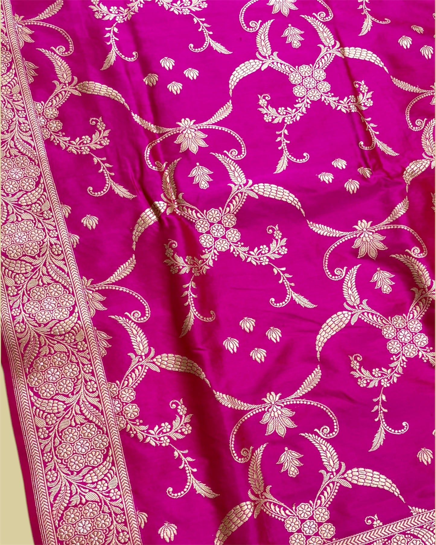 Shine Pink Pure Katan Handloom Kadhua Silk - All Over Jaal Work Banarasi Saree