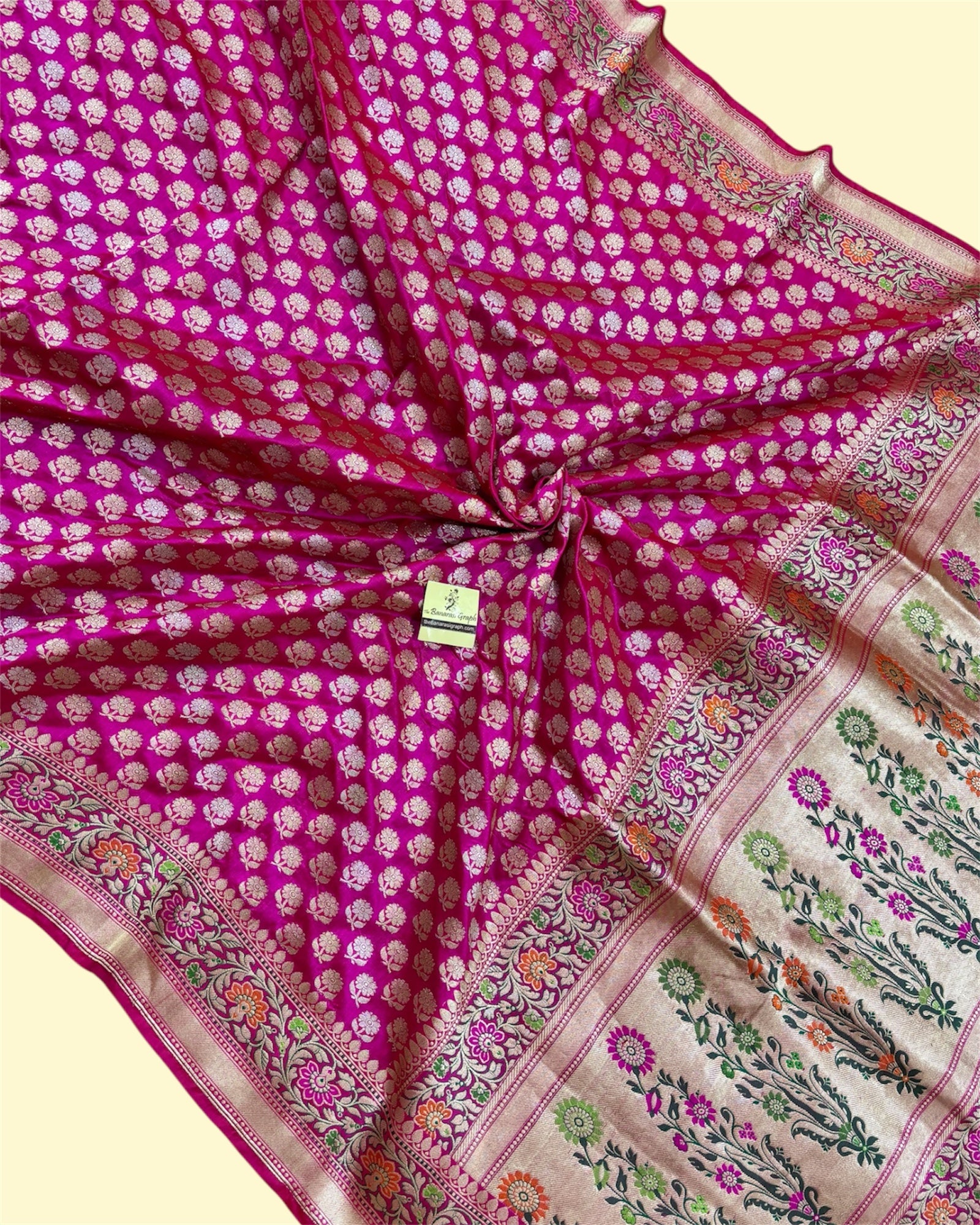 Hot Pink Pure Katan Handloom Silk - Kadhua Motifs with Meenakari Banarasi Saree