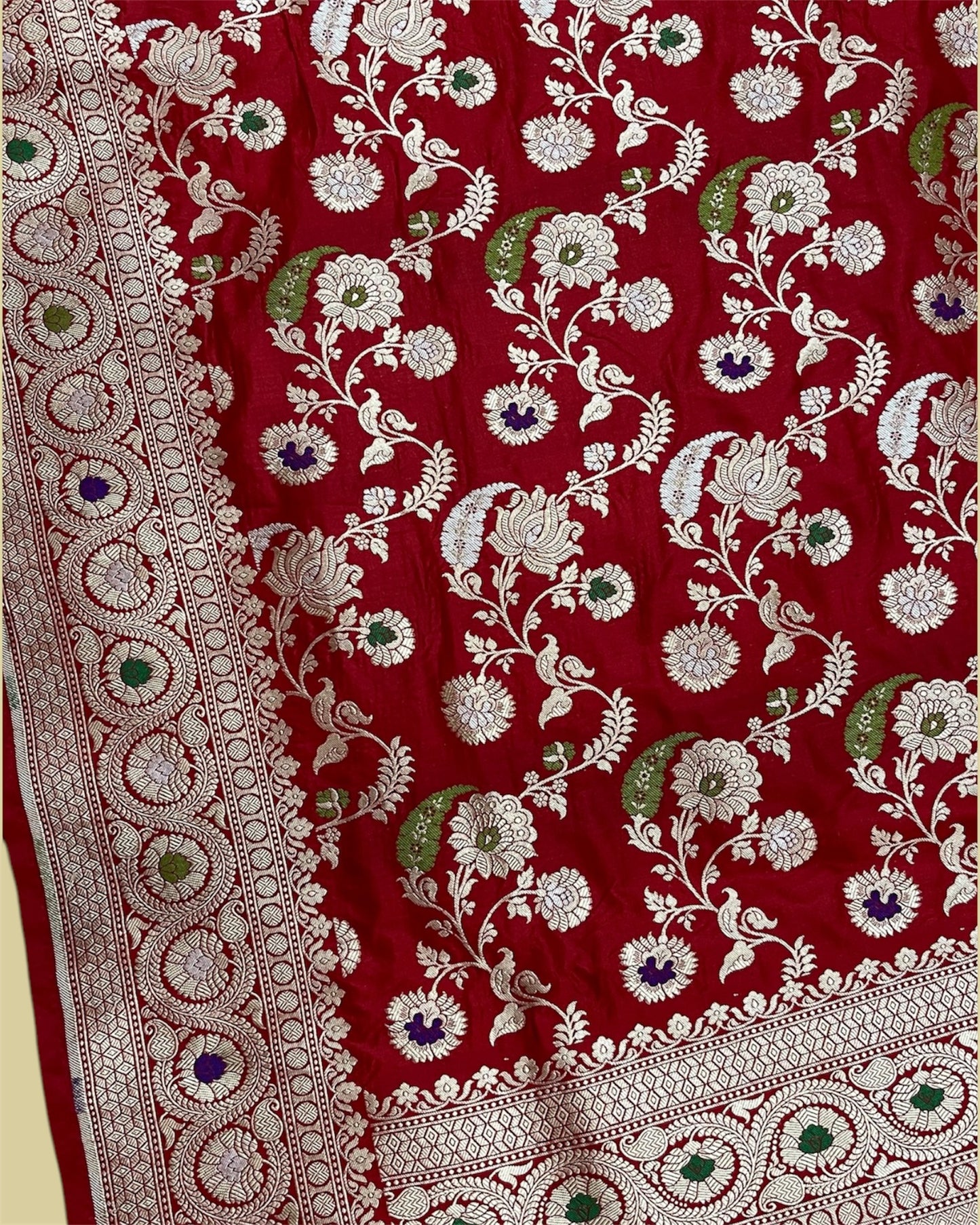 Red Pure Katan Handloom Silk - All Over Jaal Work With Tilfi Meenakari Banarasi saree