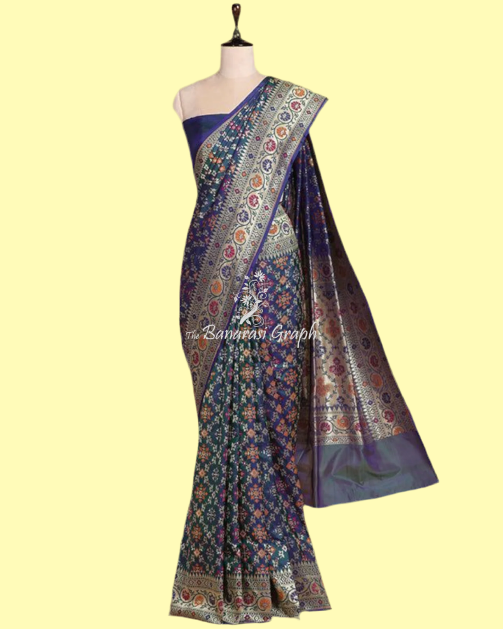 Blue Pure Katan Handloom Garchola Silk - Banarasi Saree