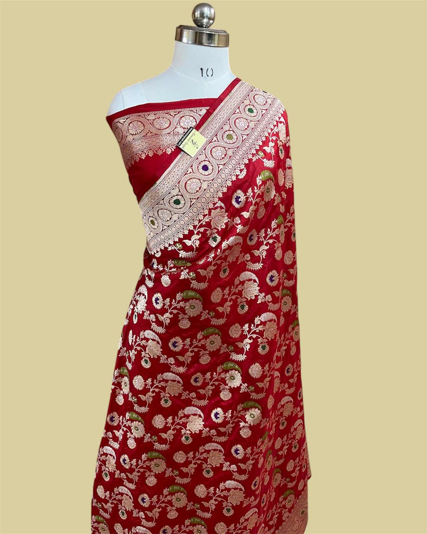 Red Pure Katan Handloom Silk - All Over Jaal Work With Tilfi Meenakari Banarasi saree