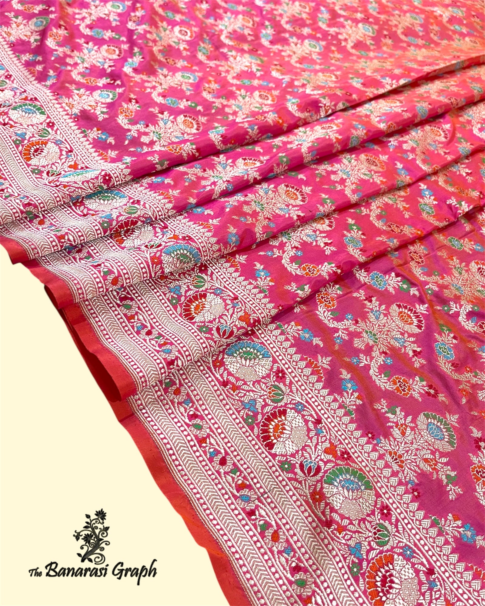 Pink Pure Katan Handloom Silk - All Over Jaal Work with Meenakari Banarasi Saree