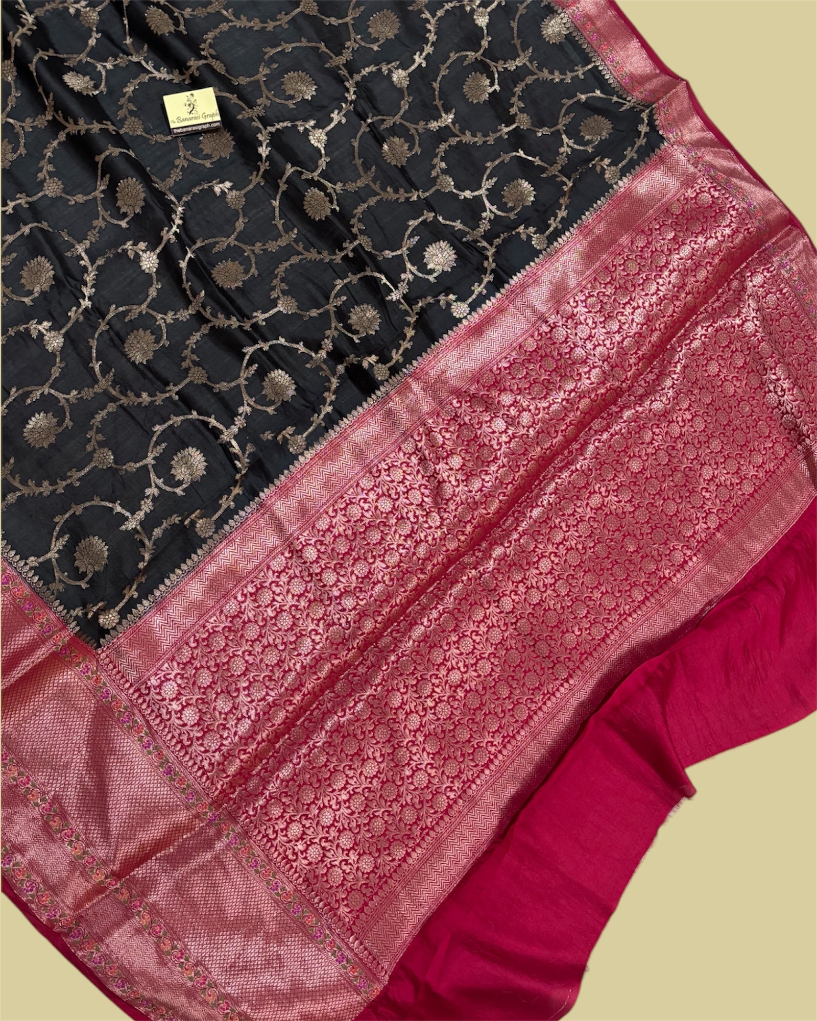 Black Pure Chiniya Silk - All Over Jaal Work Banarasi Saree