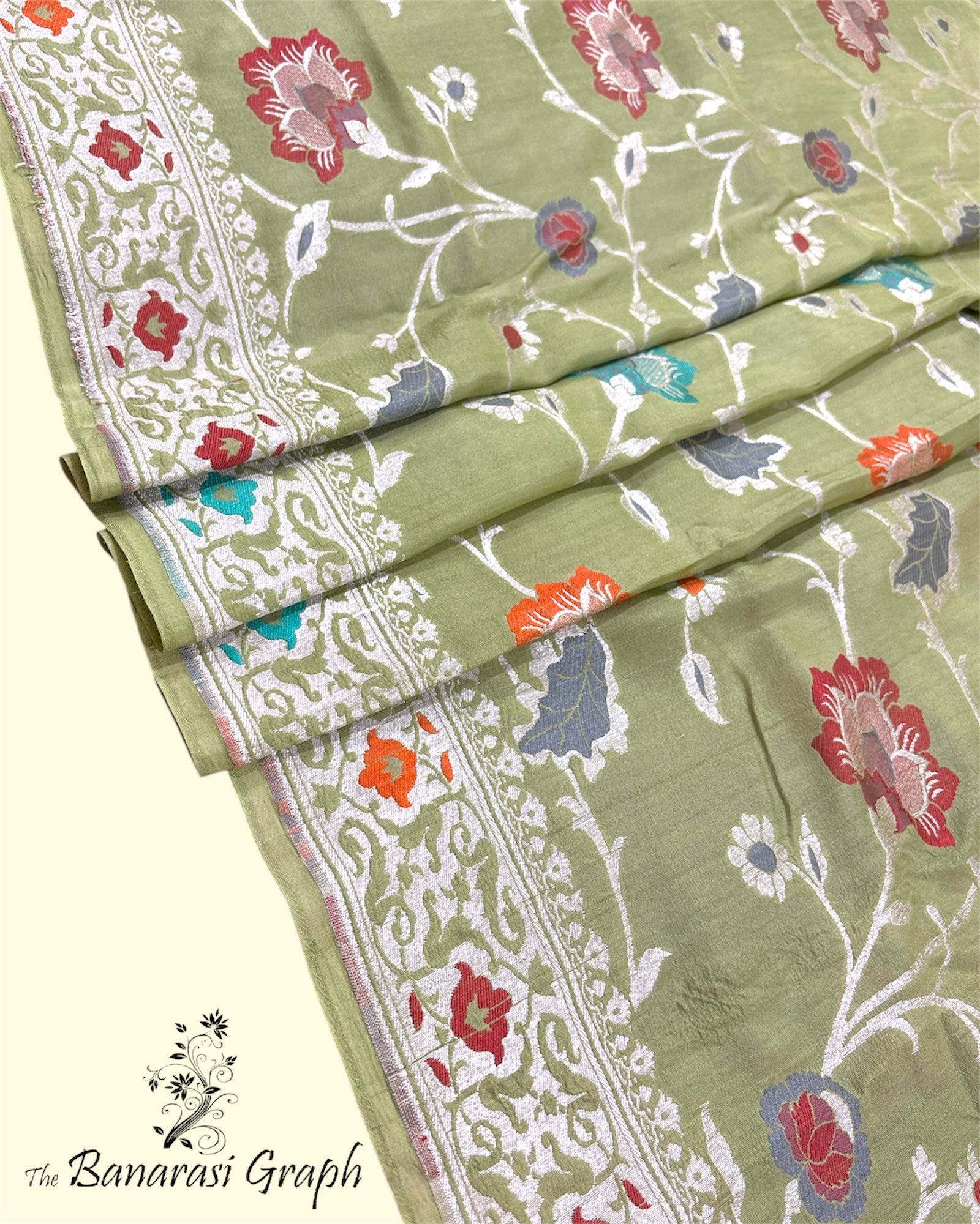 Pure Tussar Georgette - All Over Jaal Work With Meenakari Banarasi Saree