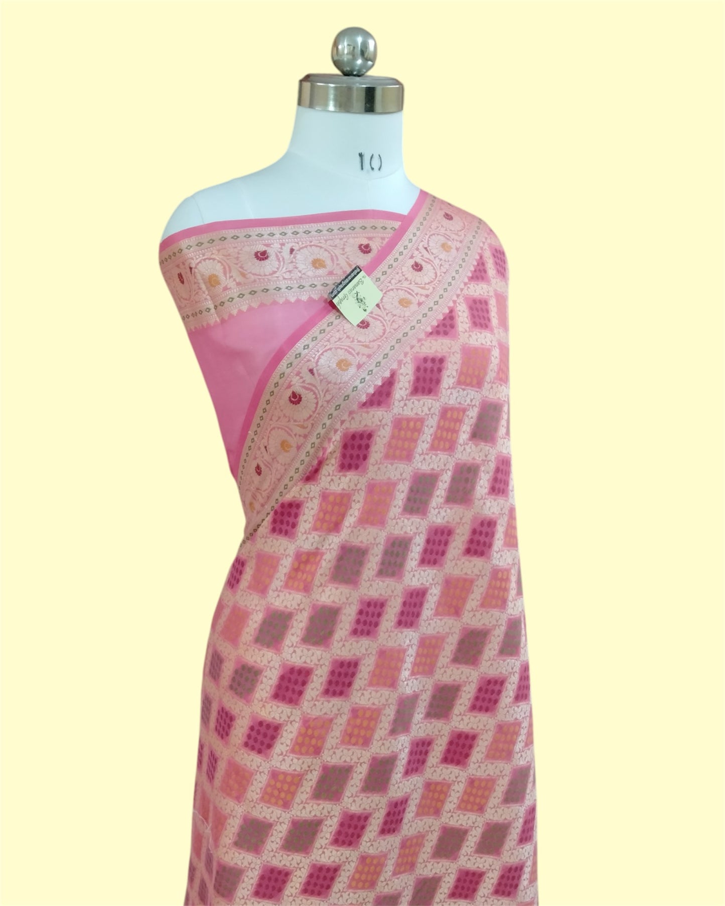 Peach Pure Khaddi Chiffon Water Zari Multi Bhandej - Banarasi Saree