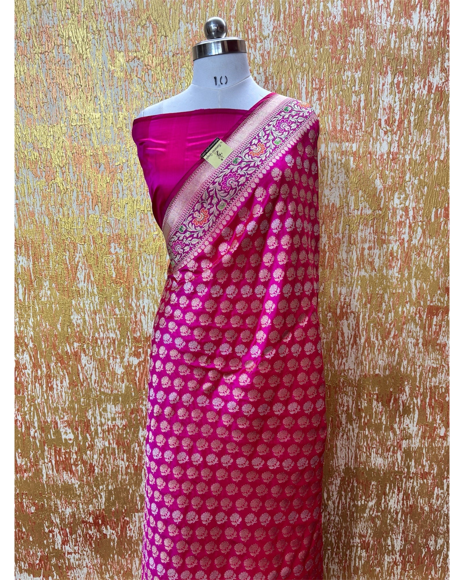 Hot Pink Pure Katan Handloom Silk - Kadhua Motifs with Meenakari Banarasi Saree