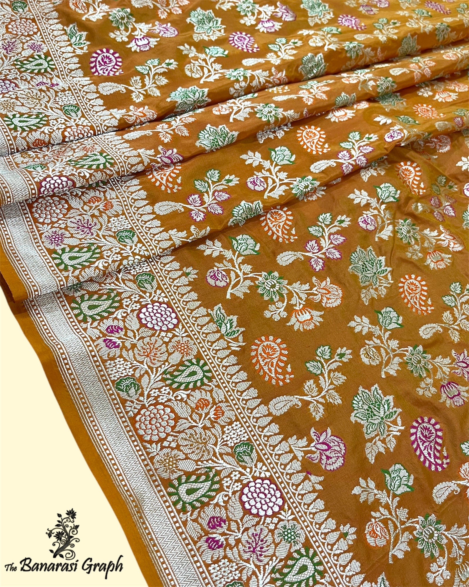 Rust Pure Katan Handloom Silk - All Over Jaal Work with Meenakari Banarasi Saree