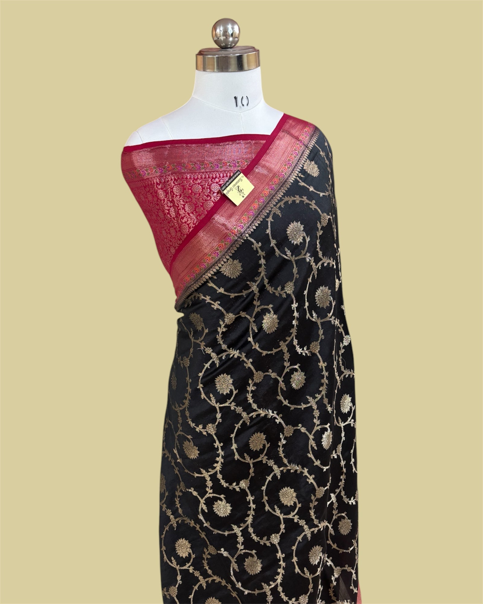 Black Pure Chiniya Silk - All Over Jaal Work Banarasi Saree
