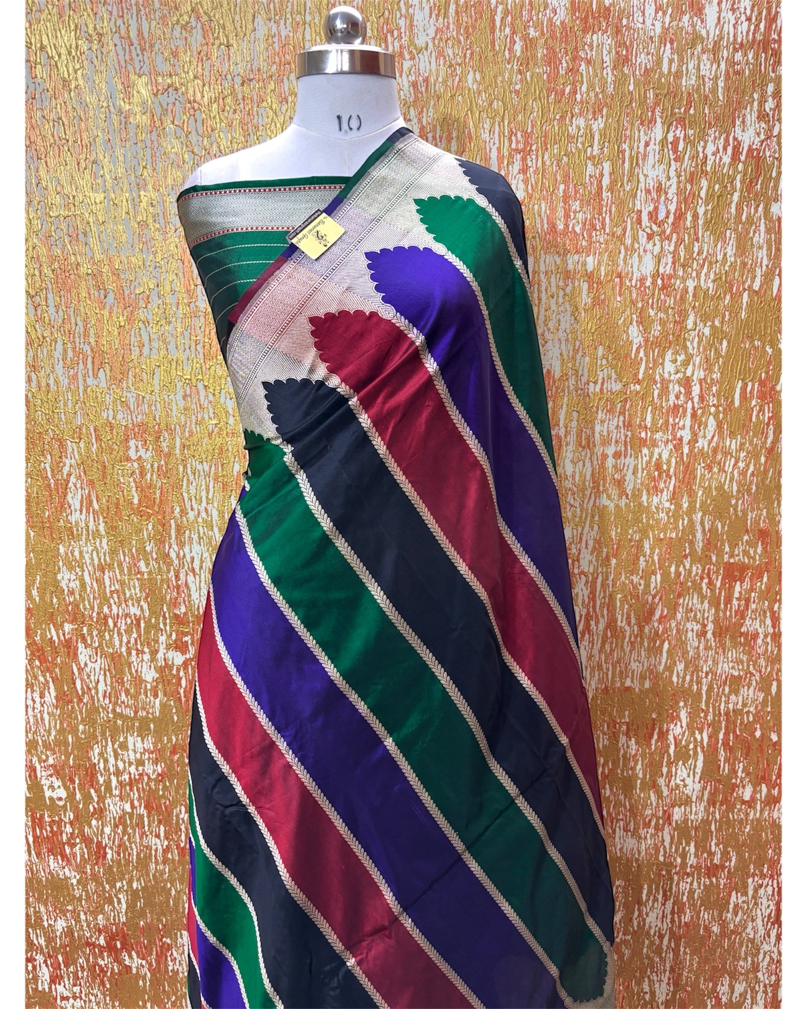 Rangkart Pure Katan Handloom Silk - Kadhua Motifs Strip Banarasi Saree