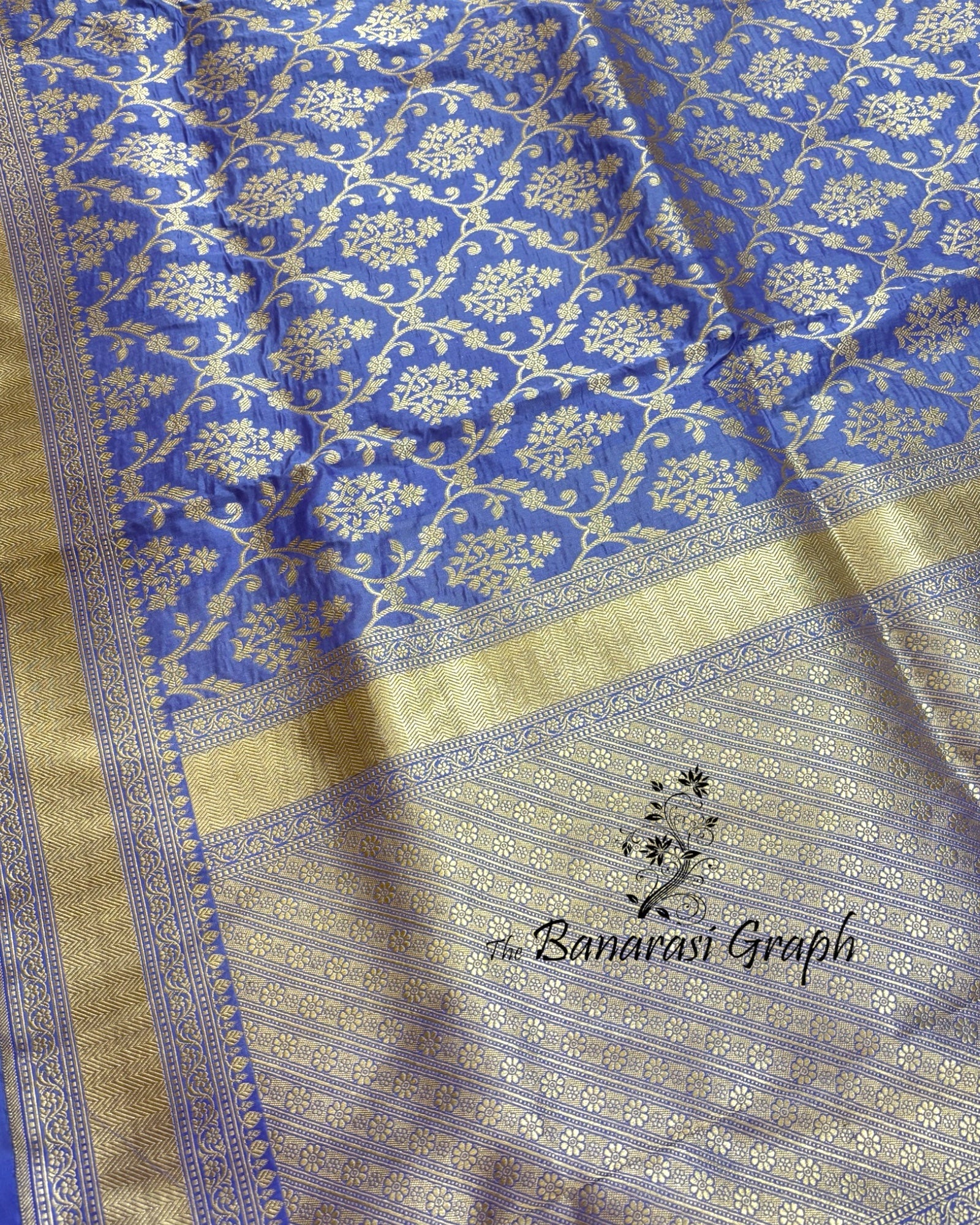 Aqua Blue Pure Katan Handloom Silk - All Over Jaal Work Banarasi Saree