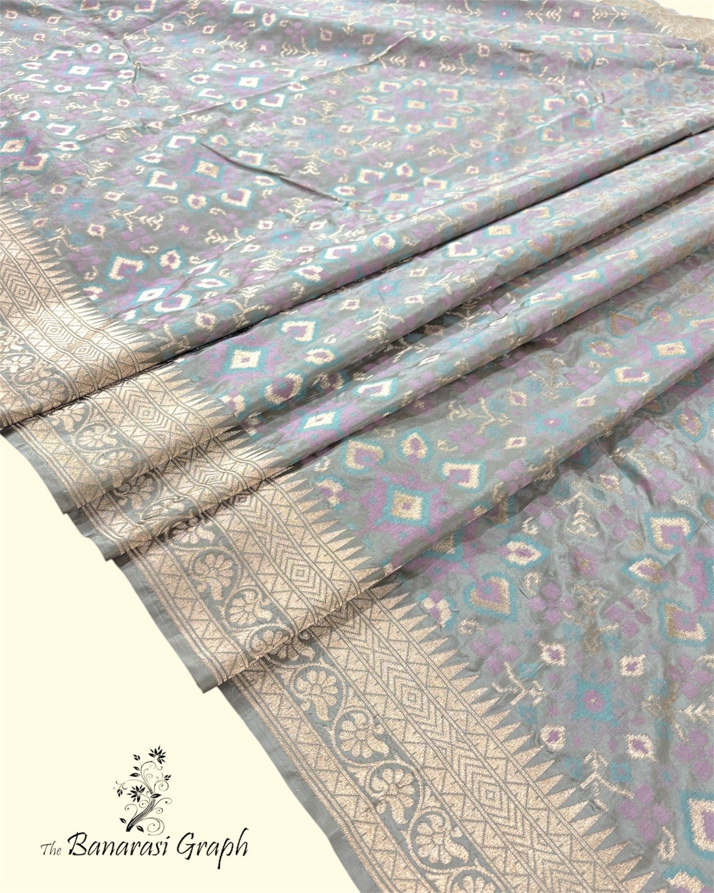 Grey Pure Katan Handloom Silk - All Over Jaal Work With Meenakari Banarasi Saree