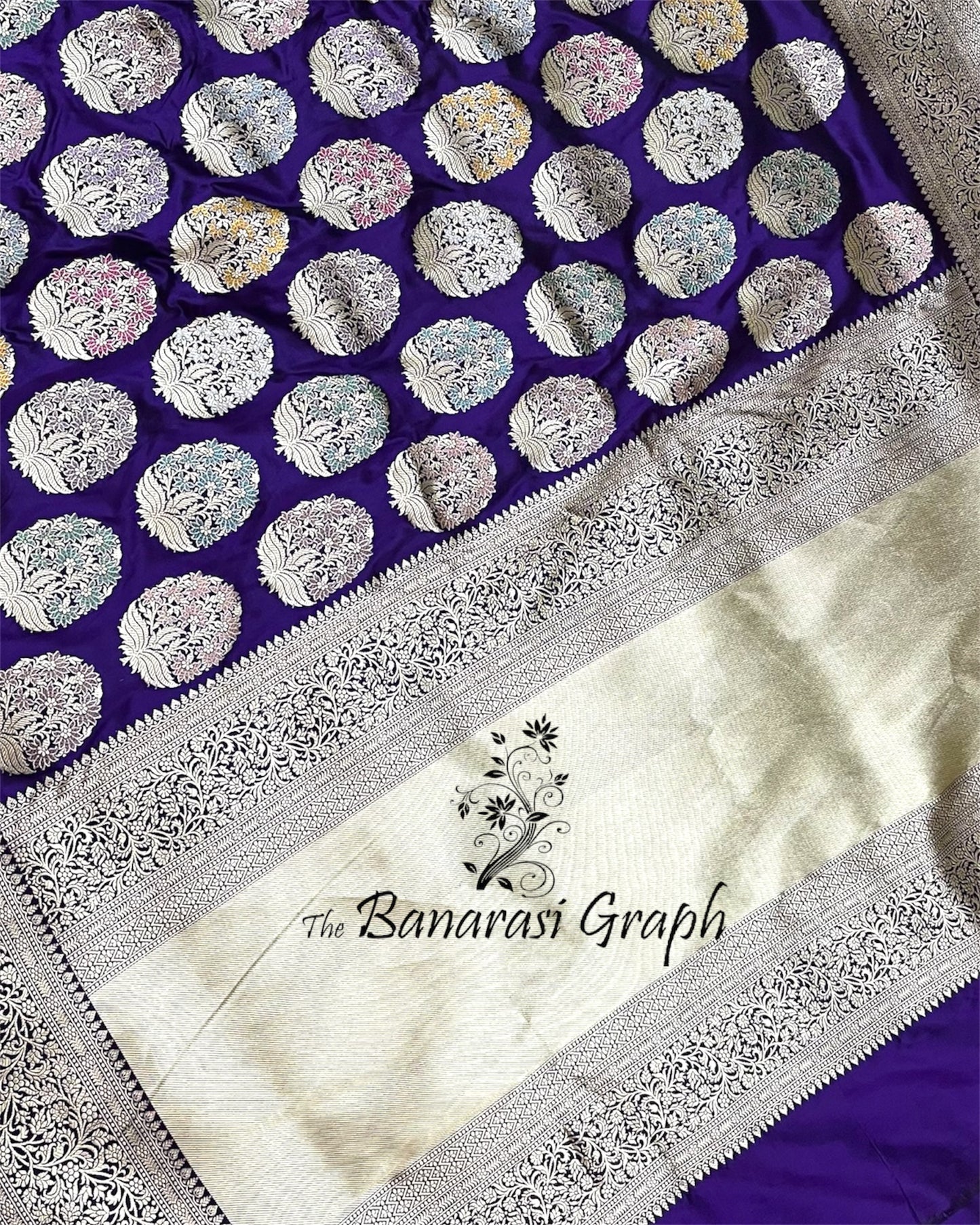 Dark Violet Pure Katan Handloom Silk - All Over Boota Work With Meenakari Banarasi Saree