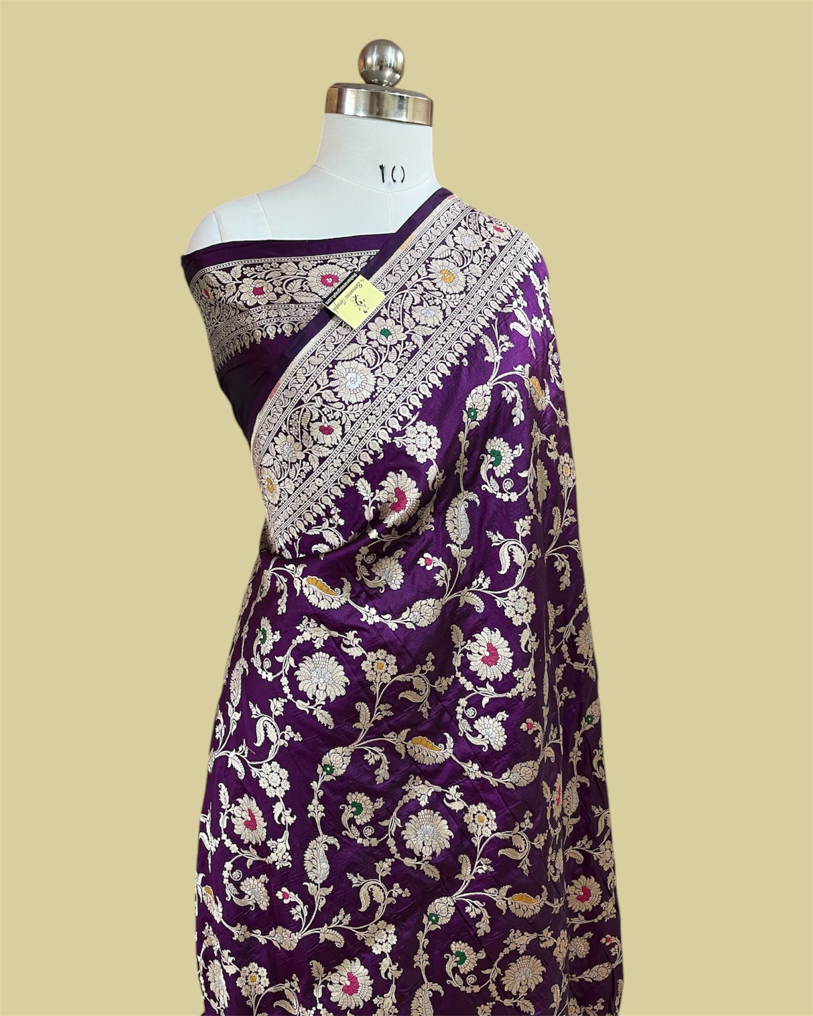 Baigni Pure Katan Handloom Silk - All Over Jaal Work With Tilfi Meenakari Banarasi Saree