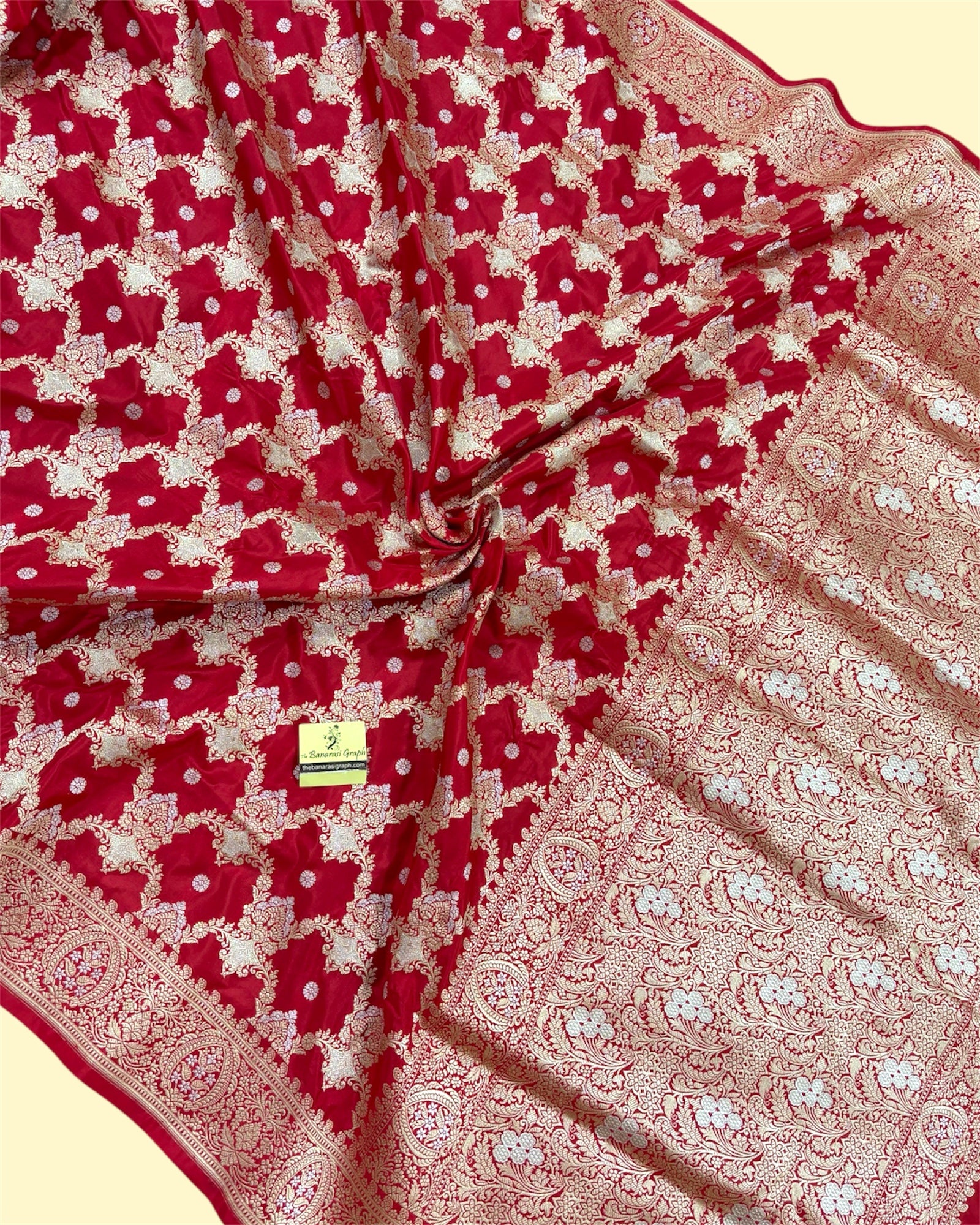 Red Pure Katan Handloom Silk - Kadhua Motifs All Over Jaal Work With Sona Rupa Banarasi Saree