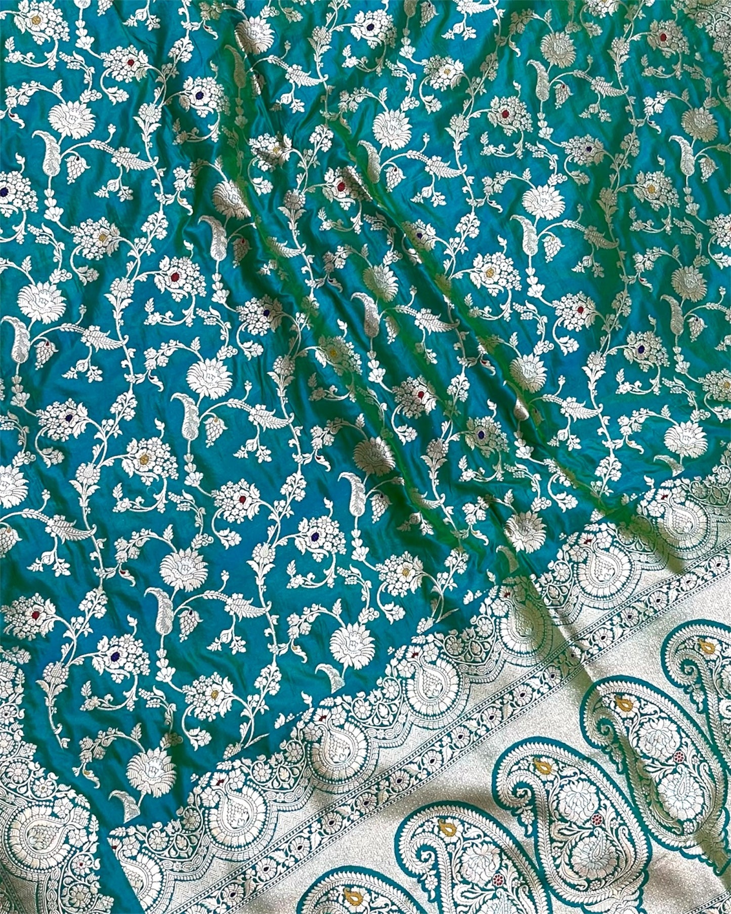 C Green Pure Katan Handloom Silk - All Over Jaal Work With Meenakari Banarasi Saree