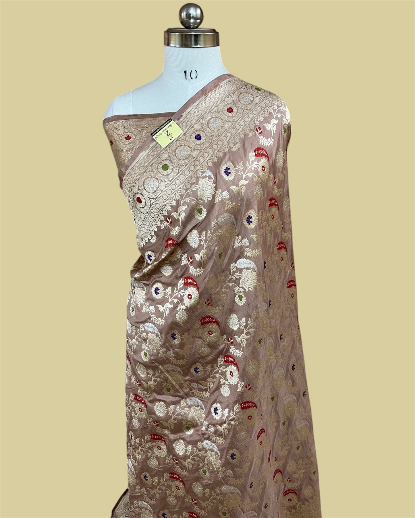 Brown Pure Katan Handloom Silk - All Over Jaal Work With Tilfi Meenakari Banarasi Saree
