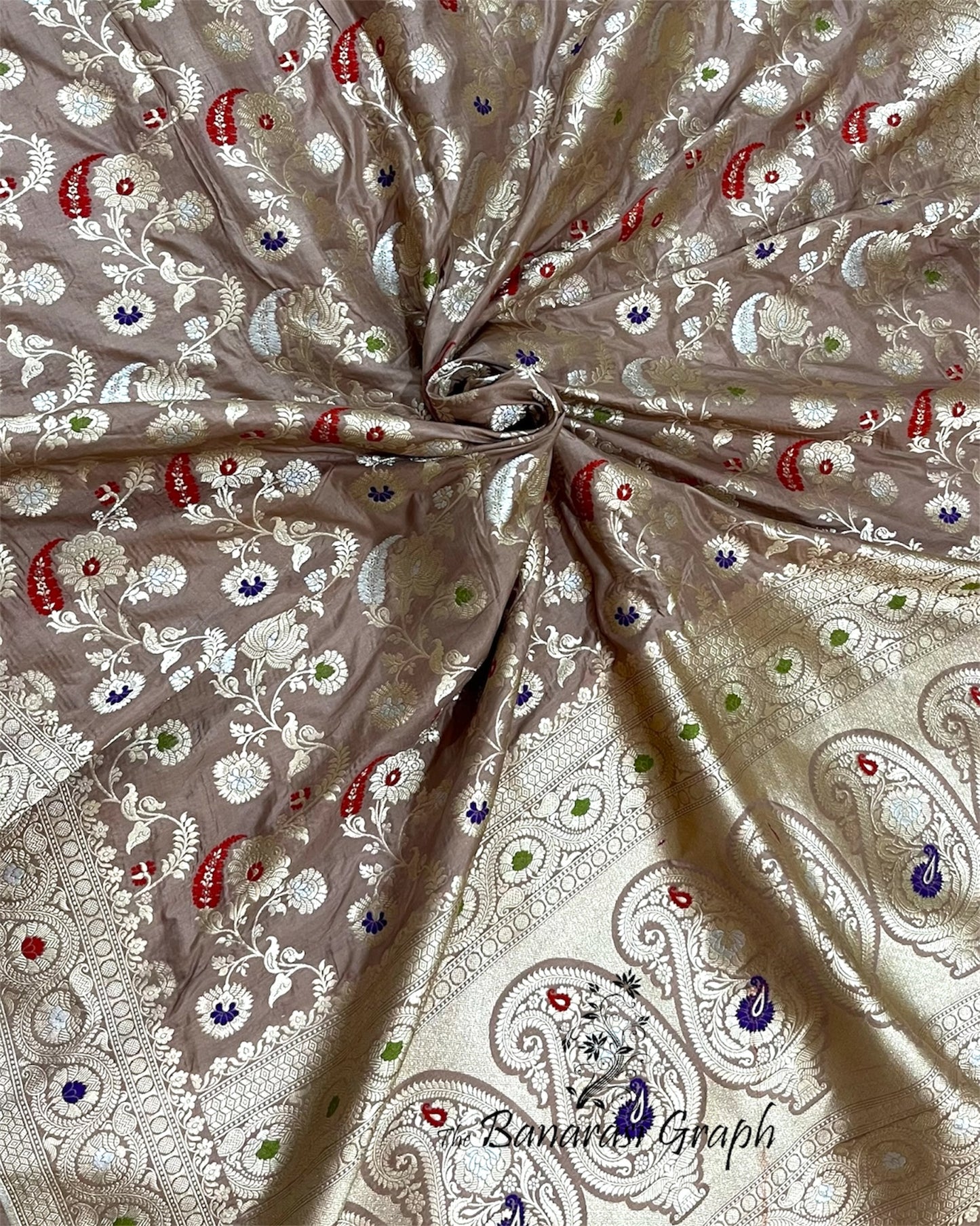 Brown Pure Katan Handloom Silk - All Over Jaal Work With Tilfi Meenakari Banarasi Saree
