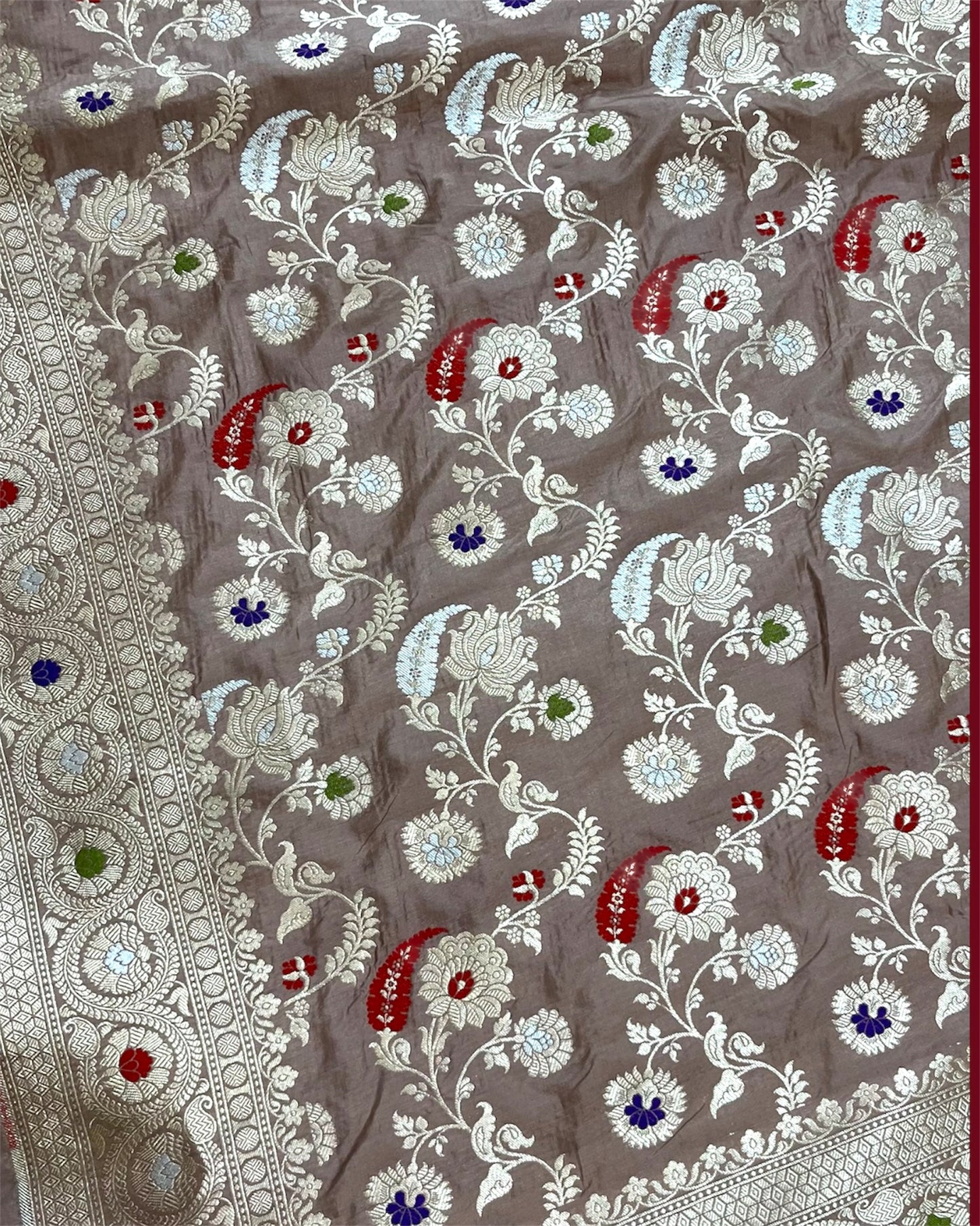 Brown Pure Katan Handloom Silk - All Over Jaal Work With Tilfi Meenakari Banarasi Saree