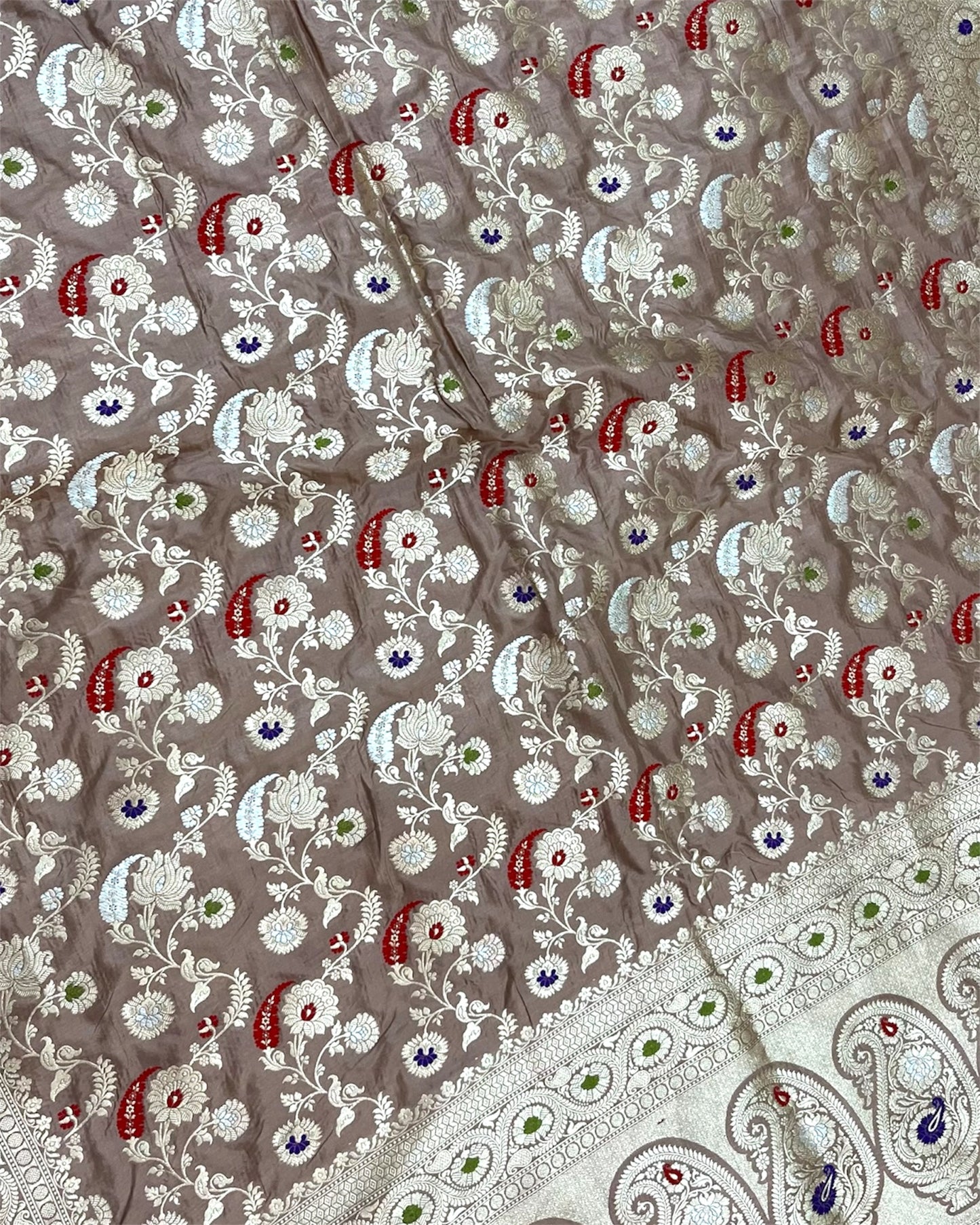 Brown Pure Katan Handloom Silk - All Over Jaal Work With Tilfi Meenakari Banarasi Saree