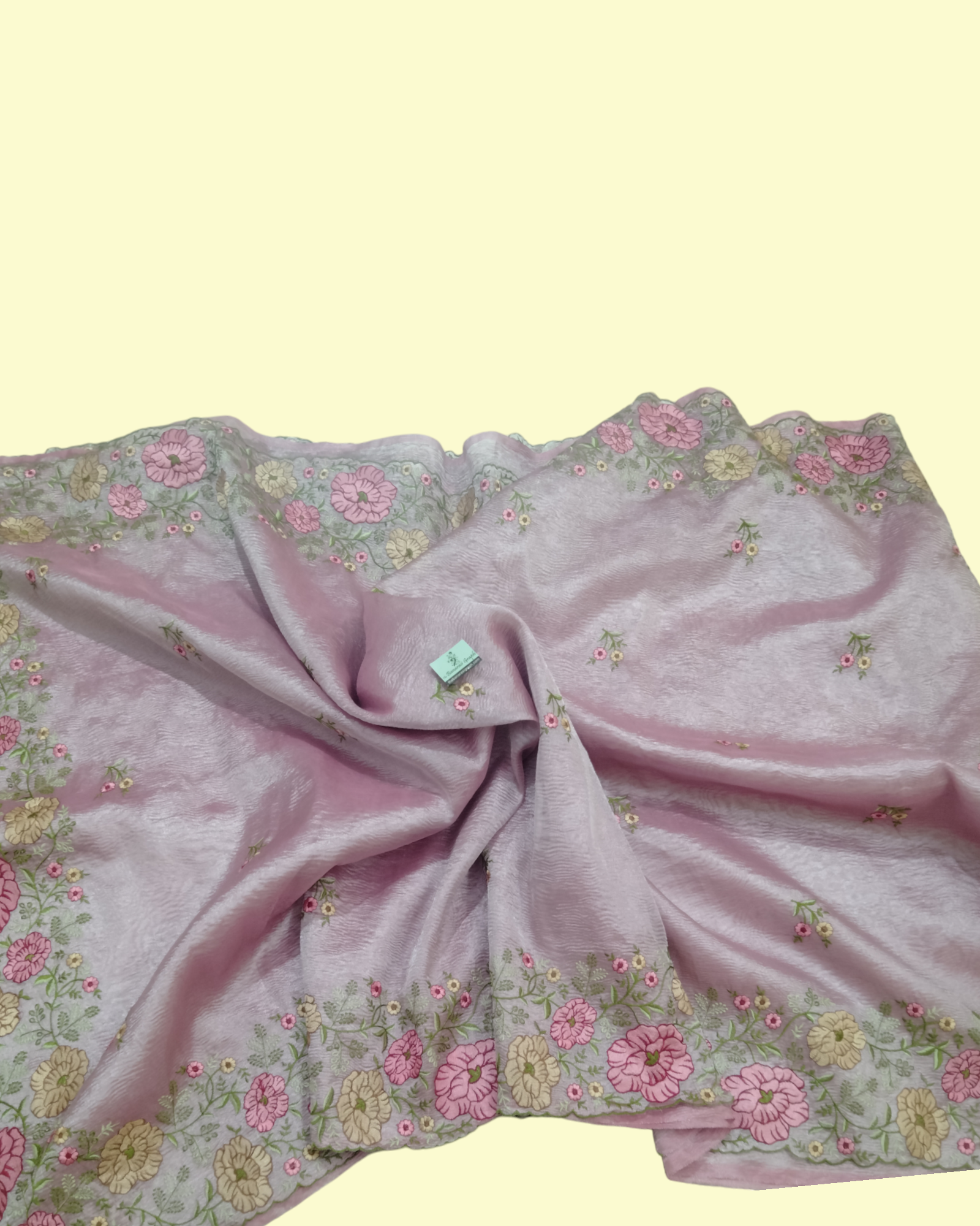 Pure Crush Tissue Banarasi Saree - Chikankari Work