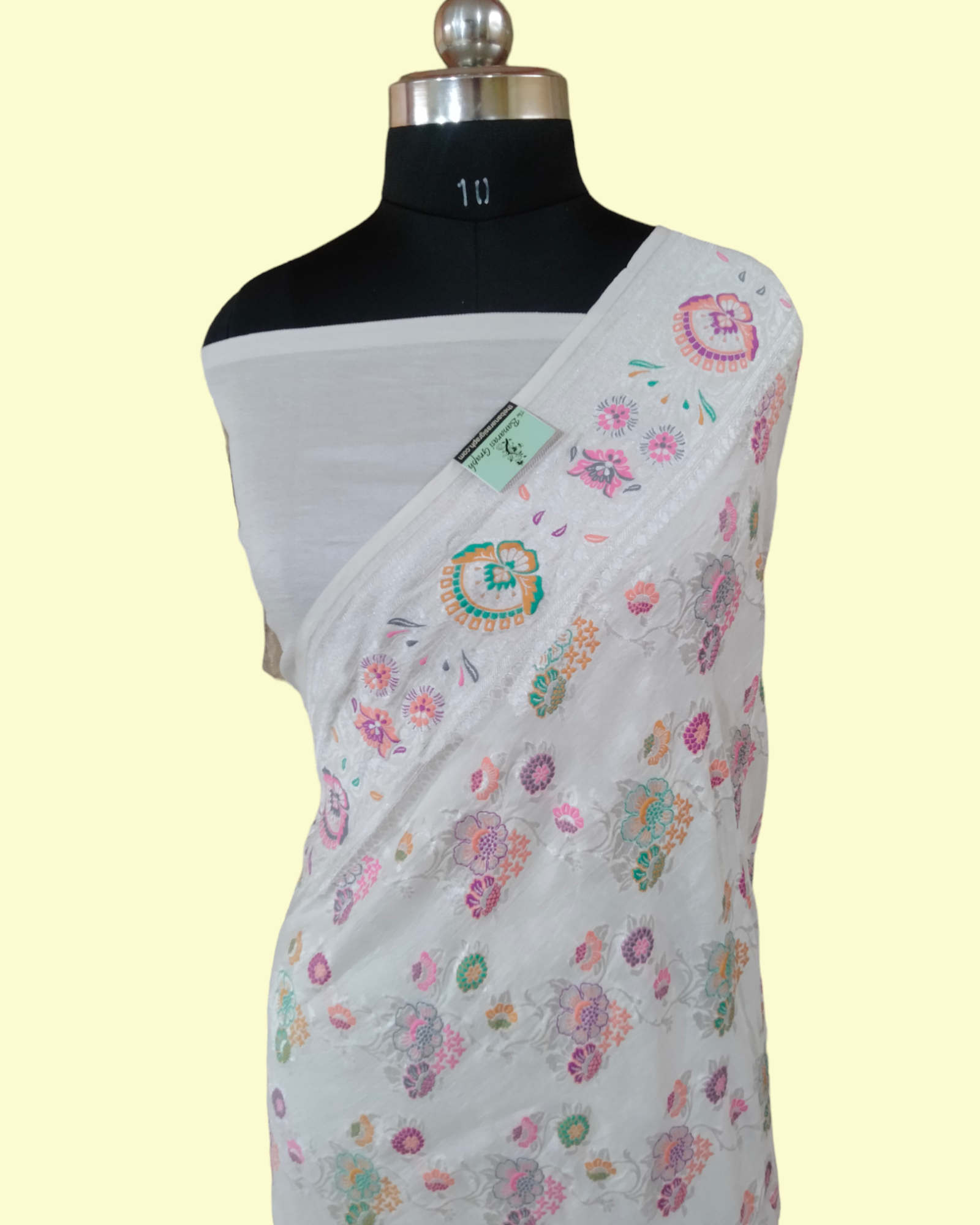 Pure Khaddi Tussar Georgette Handloom Silk Banarasi Saree  - All over Jaal Work with Meenakari