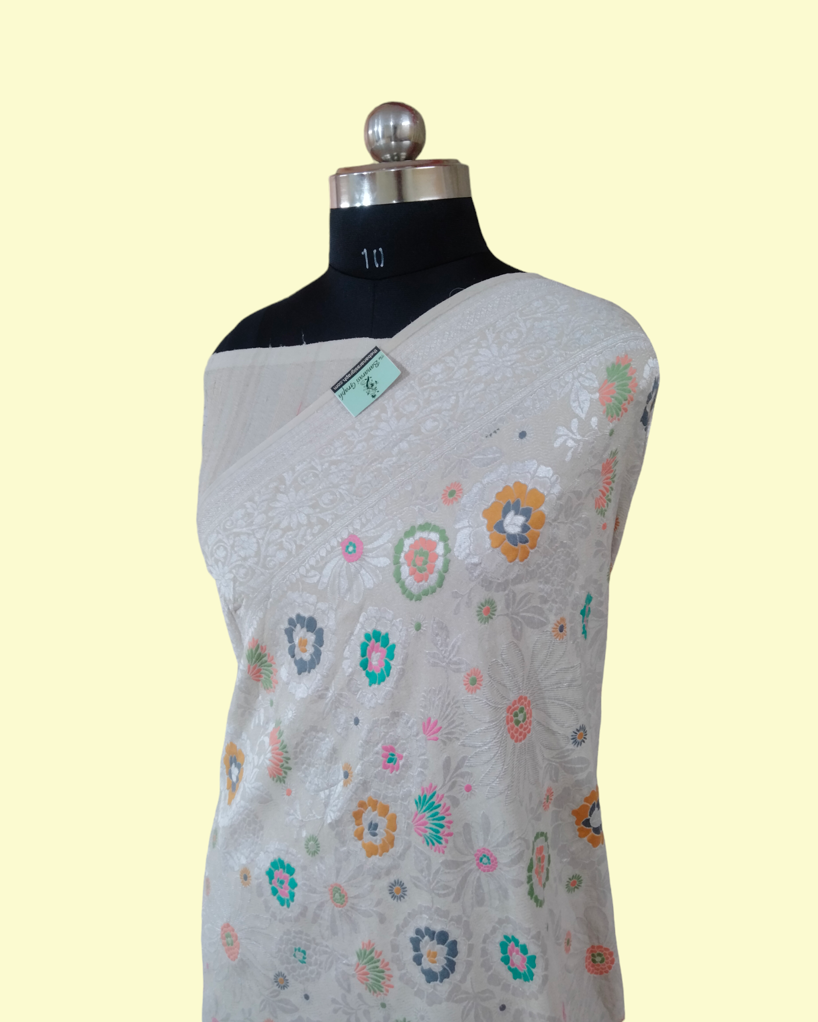 Pure Khaddi Tussar Georgette Handloom Silk Banarasi Saree - All over Jaal Work With Meenakari