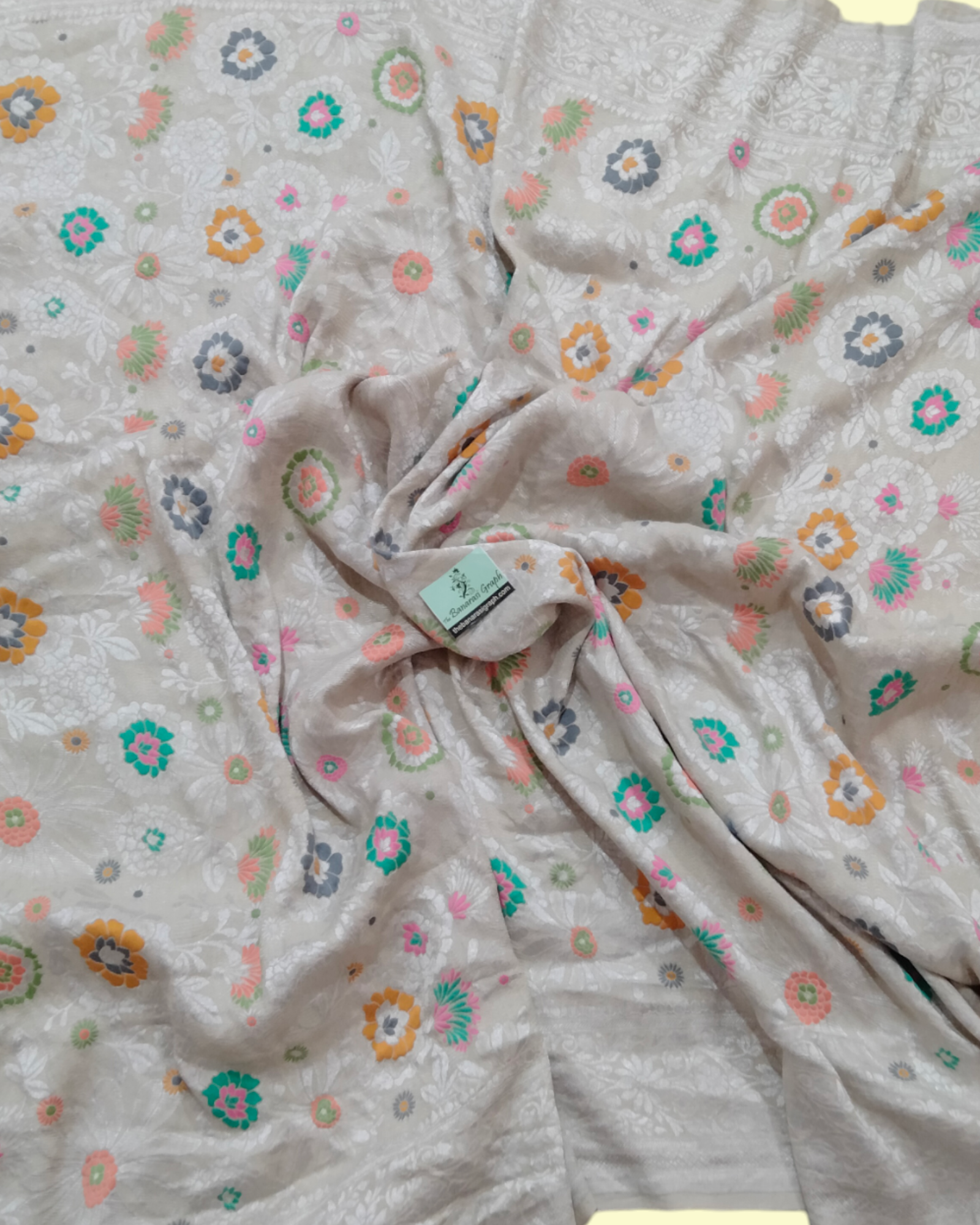 Pure Khaddi Tussar Georgette Handloom Silk Banarasi Saree - All over Jaal Work With Meenakari