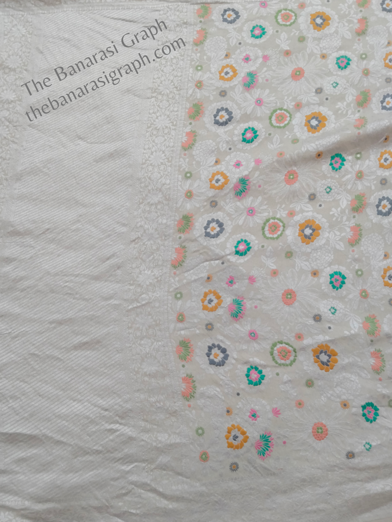 Pure Khaddi Tussar Georgette Handloom Silk Banarasi Saree - All over Jaal Work With Meenakari