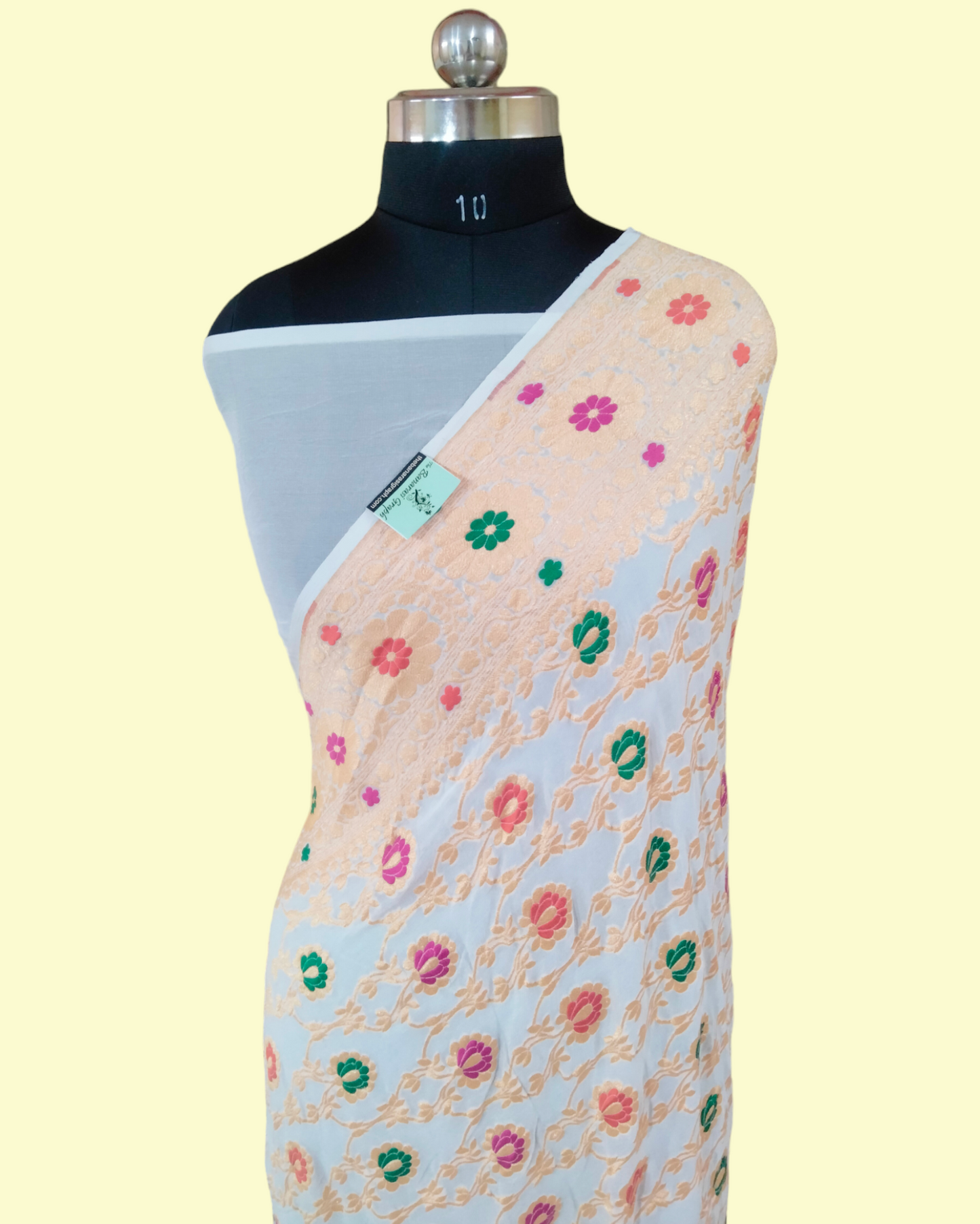 Pure Chiffon Meenakari Neem Zari - Banarasi Saree