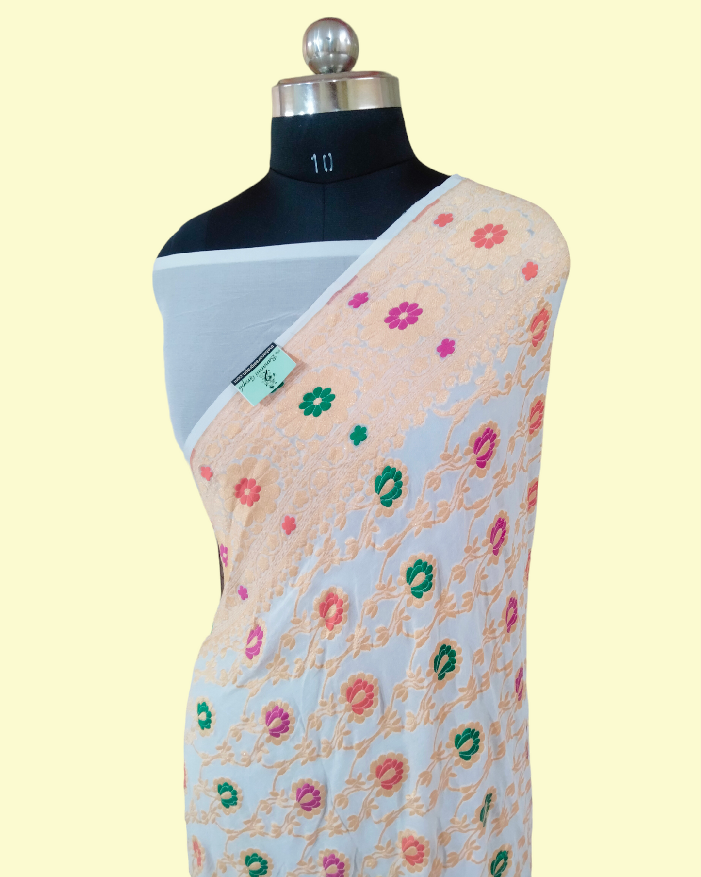 Pure Chiffon Meenakari Neem Zari - Banarasi Saree
