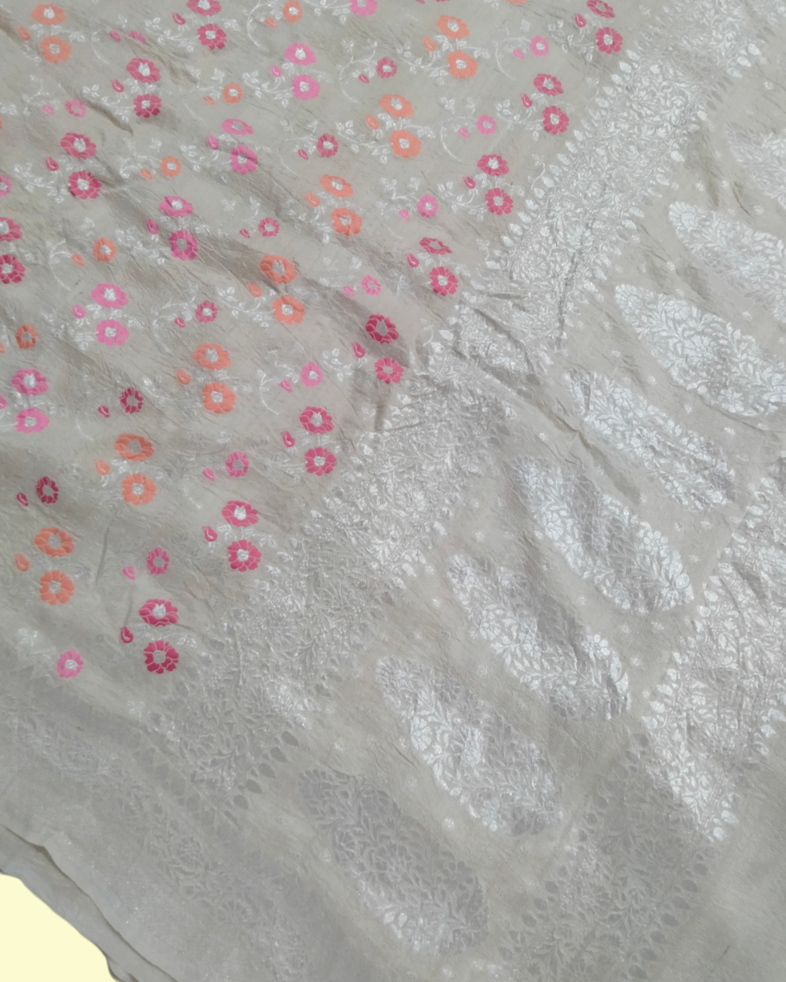 Pure Tussar Georgette Handloom Silk - All over Jaal Work with Meenakari Banarasi Saree