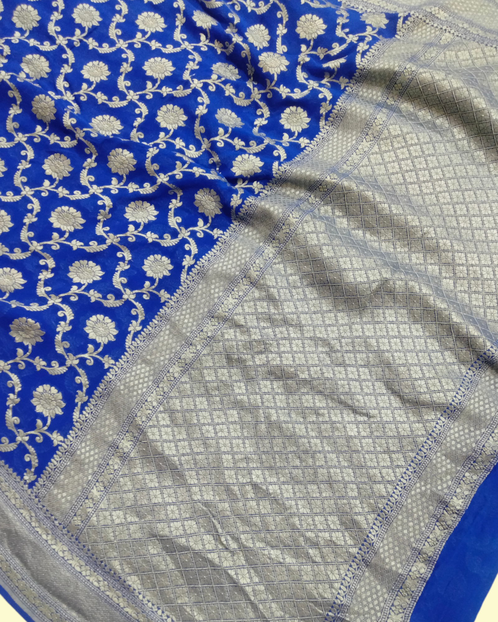 Khaddi Georgette Water Zari - All over Jaal Work Pure Banarasi Saree