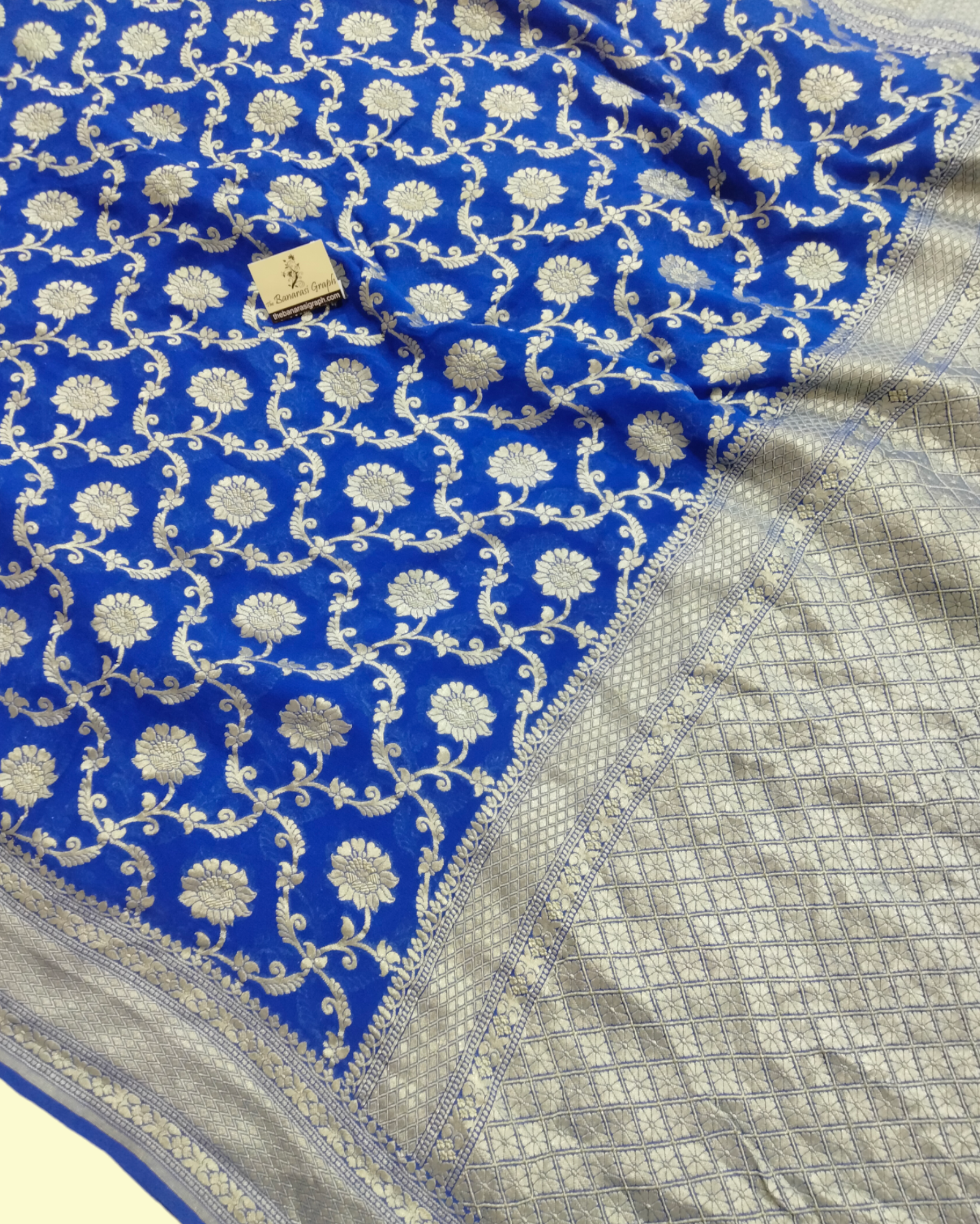 Khaddi Georgette Water Zari - All over Jaal Work Pure Banarasi Saree