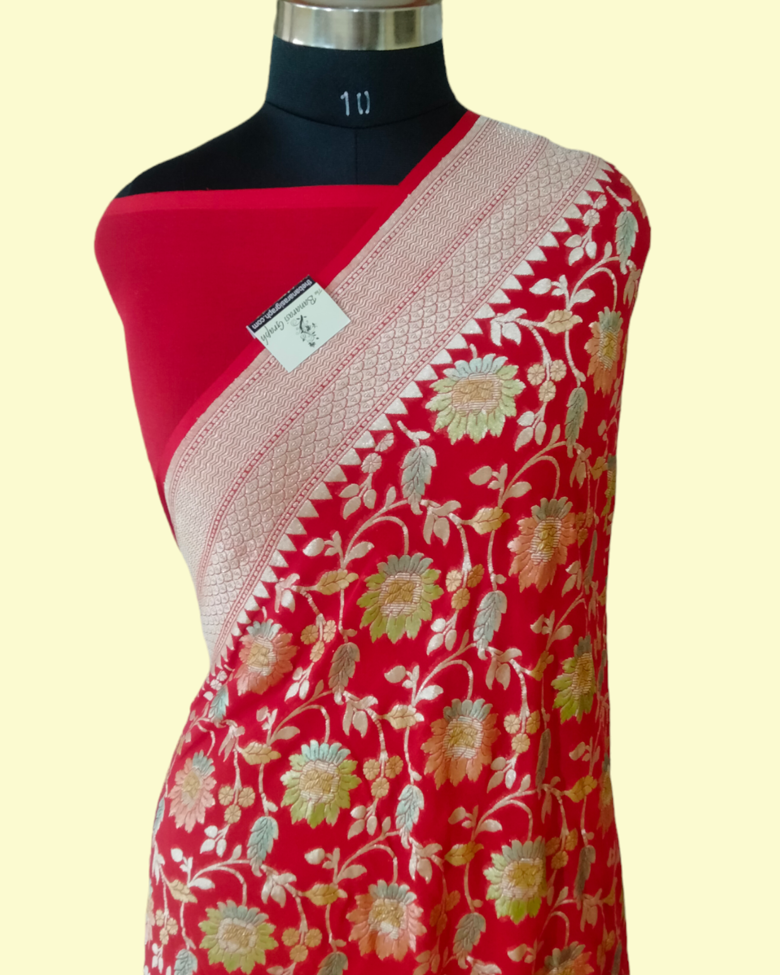 Khaddi Georgette Water Zari - All over Jaal Work with Handbrush Pure Banarasi Saree