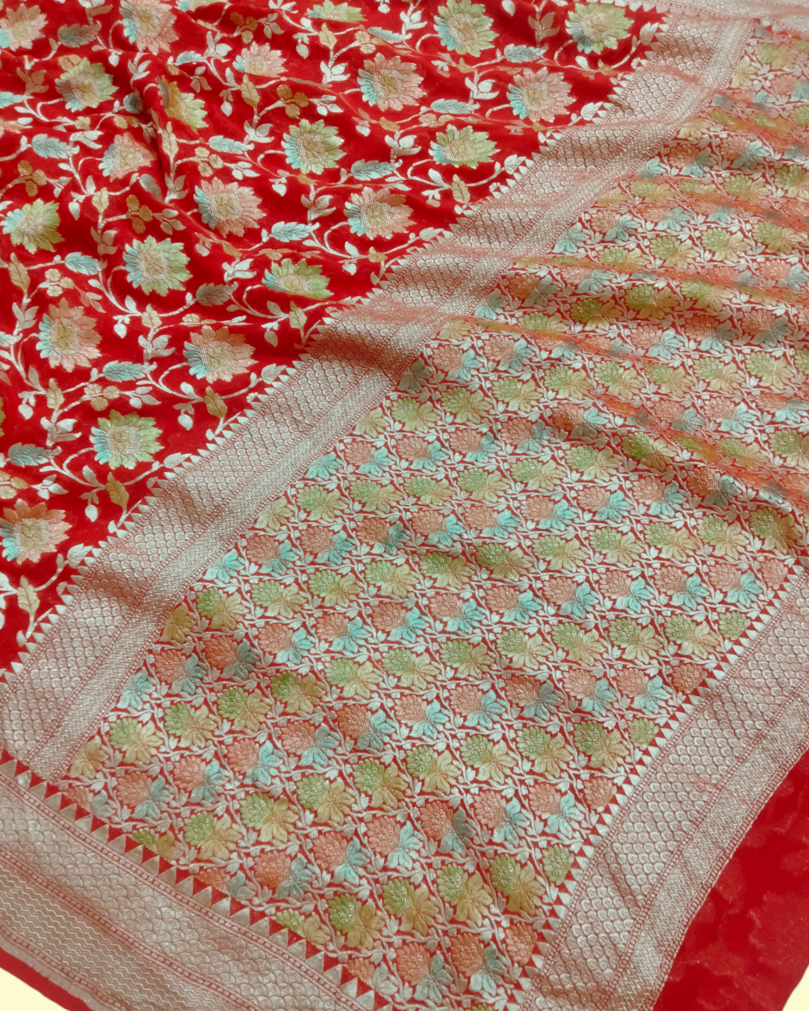 Khaddi Georgette Water Zari - All over Jaal Work with Handbrush Pure Banarasi Saree