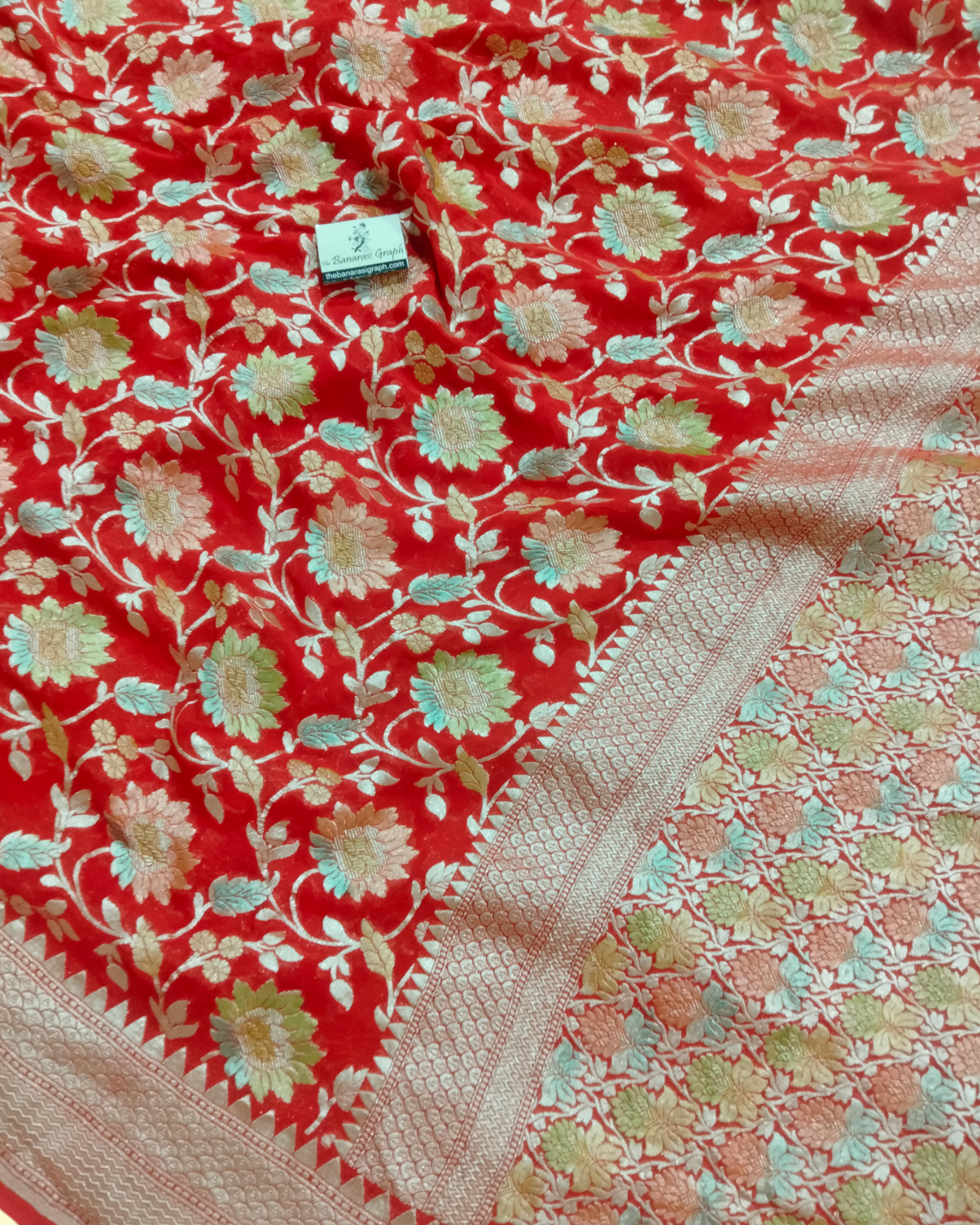 Khaddi Georgette Water Zari - All over Jaal Work with Handbrush Pure Banarasi Saree