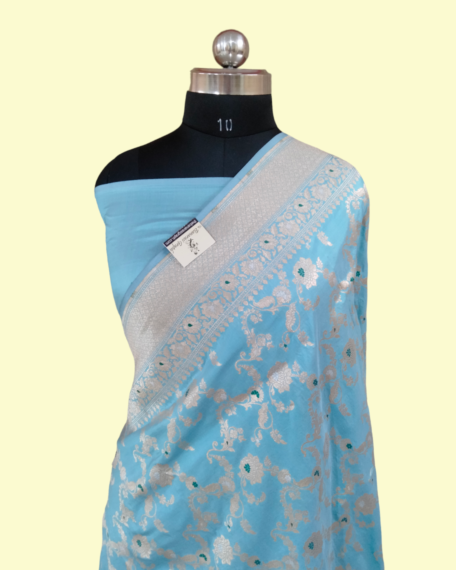 Sky Blue Pure Katan Handloom Silk - All over Jaal Work with Meenakari Banarasi saree