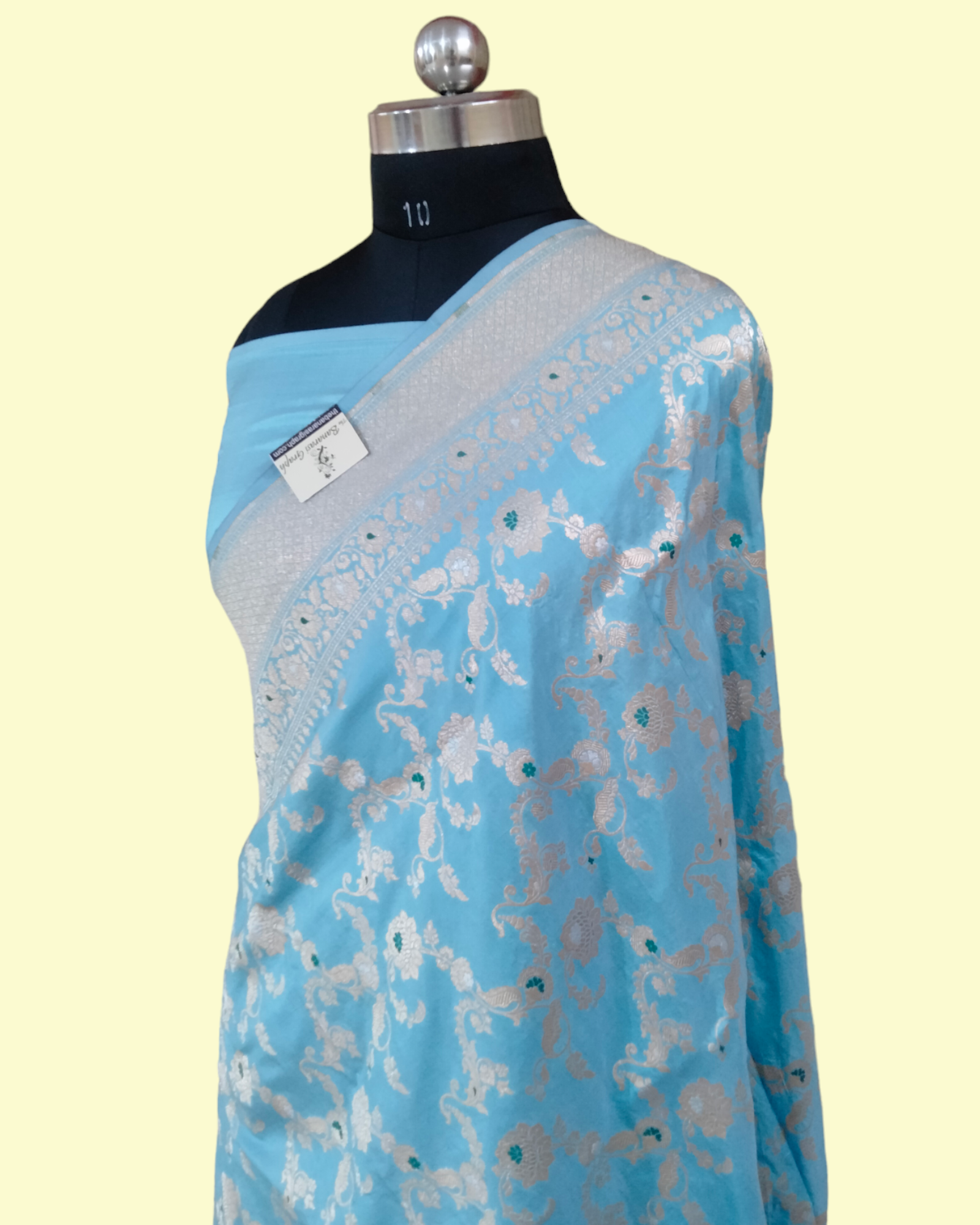 Sky Blue Pure Katan Handloom Silk - All over Jaal Work with Meenakari Banarasi saree