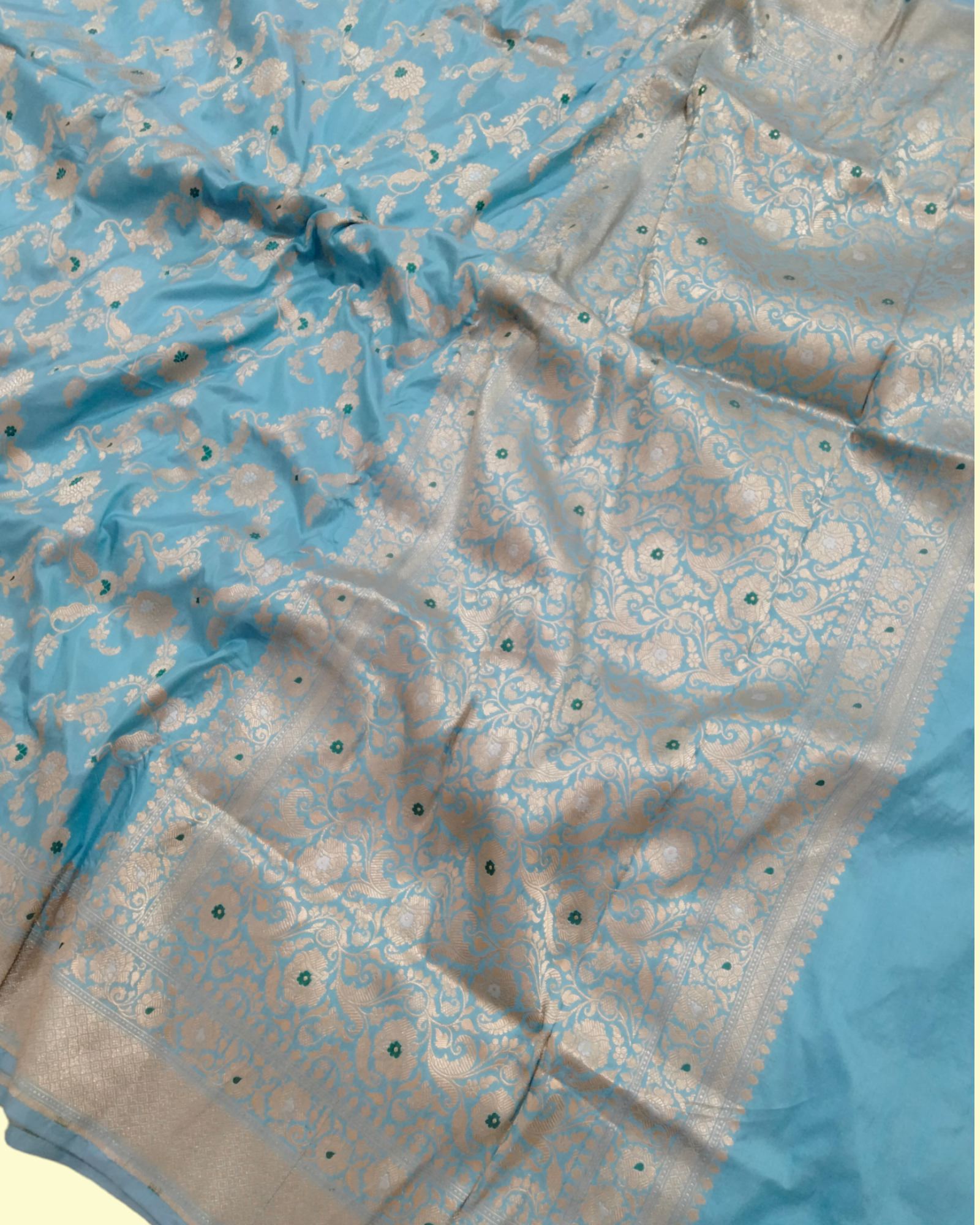 Sky Blue Pure Katan Handloom Silk - All over Jaal Work with Meenakari Banarasi saree