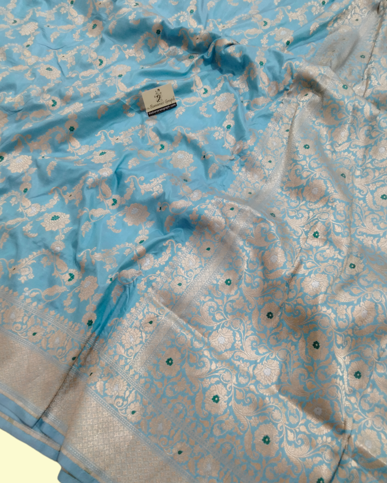 Sky Blue Pure Katan Handloom Silk - All over Jaal Work with Meenakari Banarasi saree