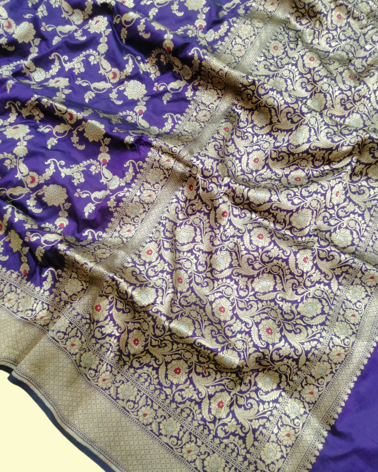 Dark Blue Pure Katan Handloom Silk - All over Jaal Work with Meenakari Banarasi Saree