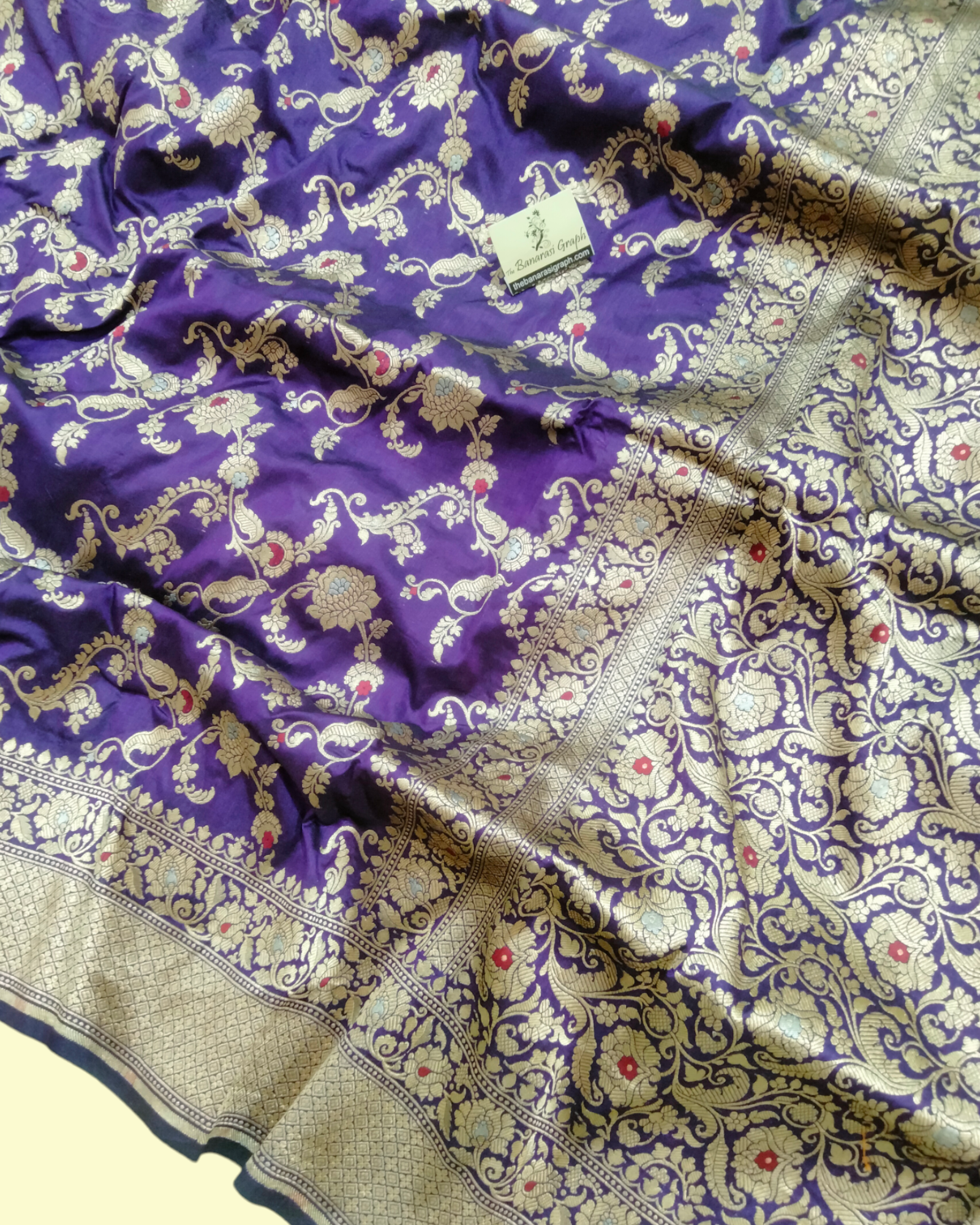 Dark Blue Pure Katan Handloom Silk - All over Jaal Work with Meenakari Banarasi Saree