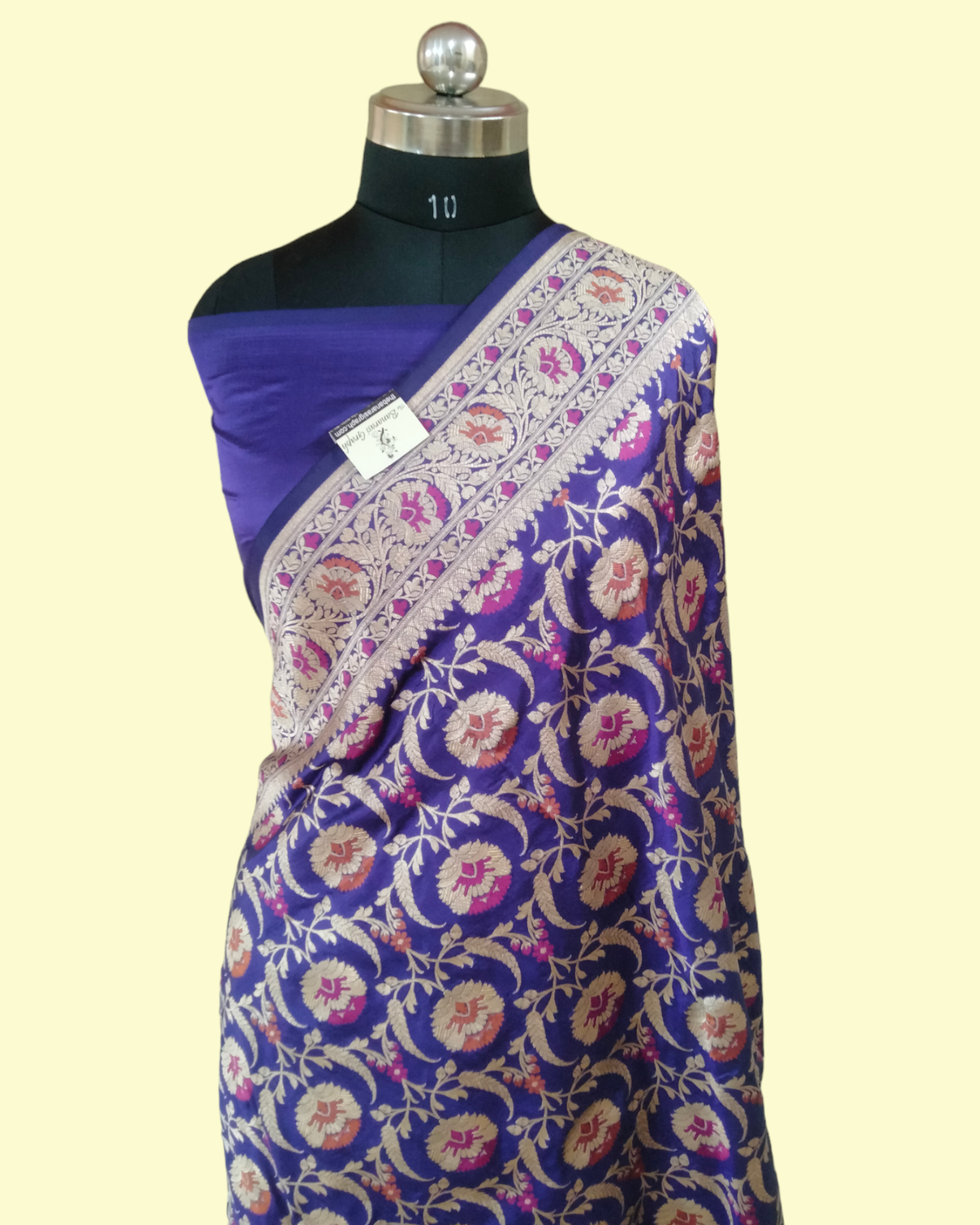 Dark Blue Pure Katan Handloom Silk - All over Jaal Work with Meenakari Banarasi Saree