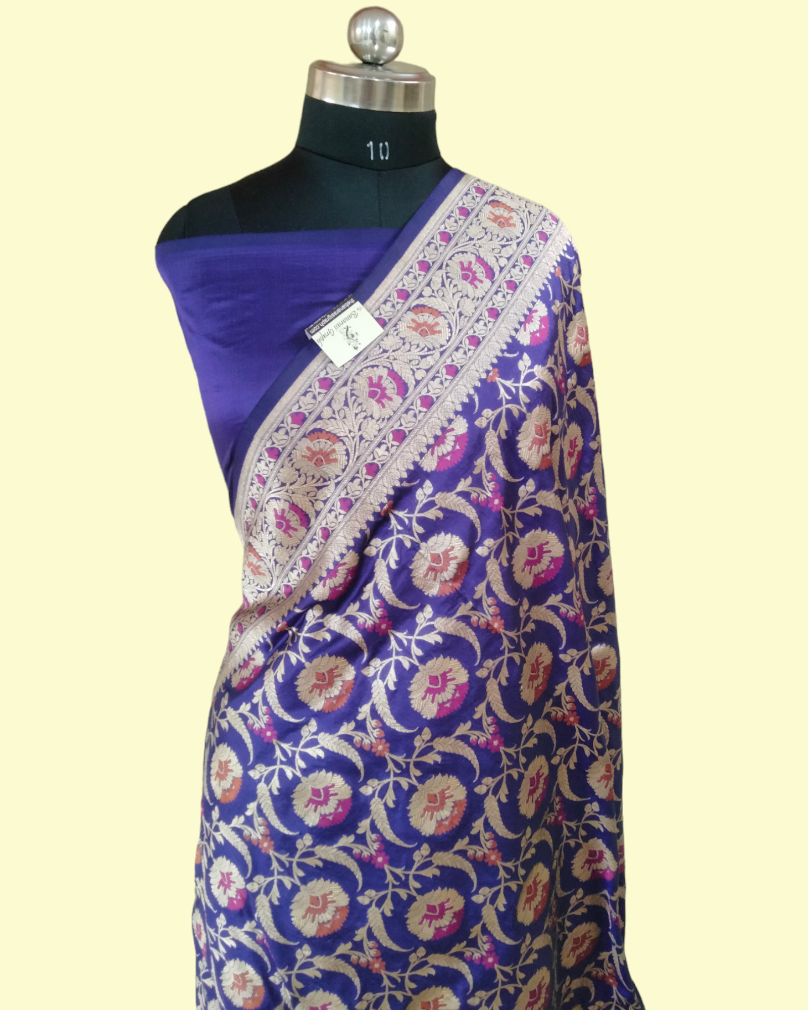 Dark Blue Pure Katan Handloom Silk - All over Jaal Work with Meenakari Banarasi Saree
