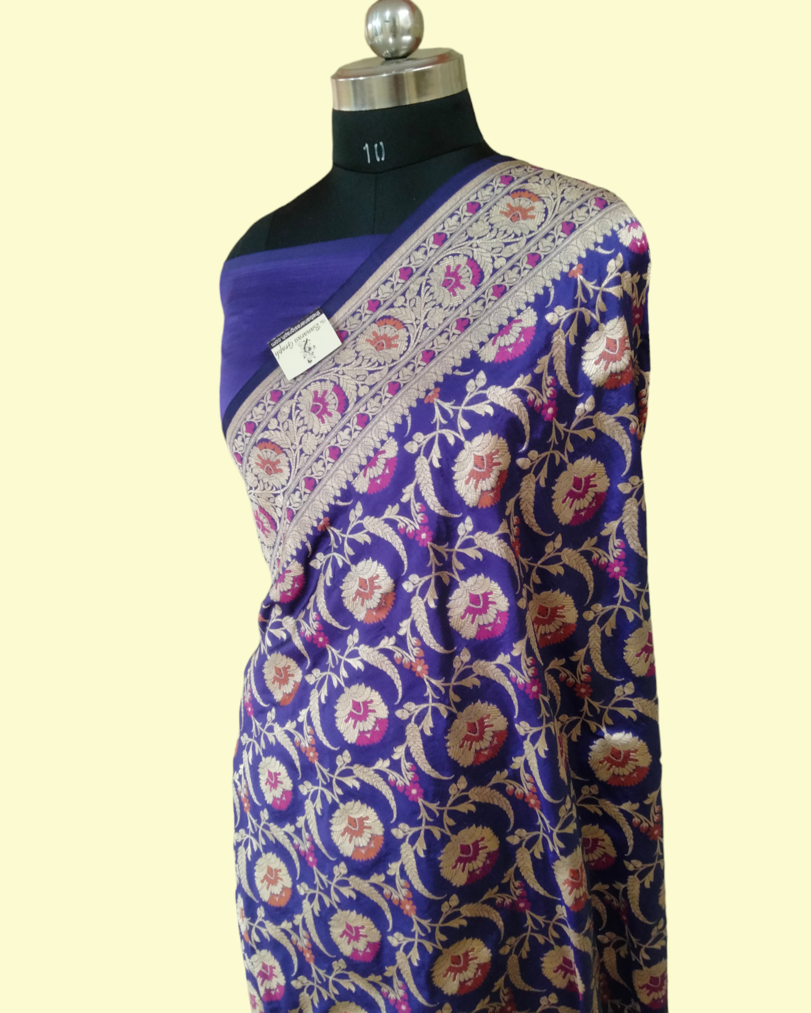 Dark Blue Pure Katan Handloom Silk - All over Jaal Work with Meenakari Banarasi Saree