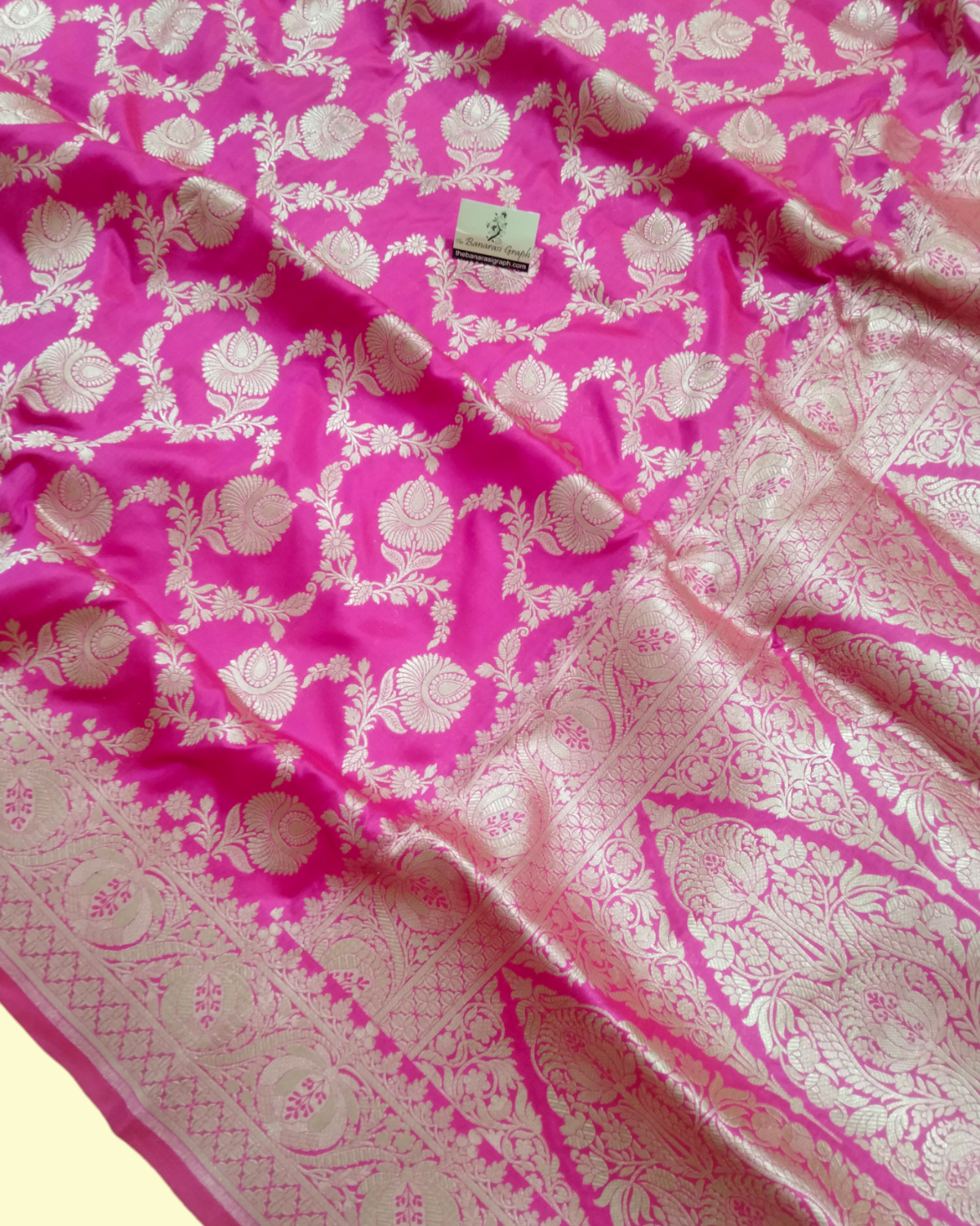 Hot Pink Pure Katan Handloom Silk - All over Jaal Work Banarasi Saree