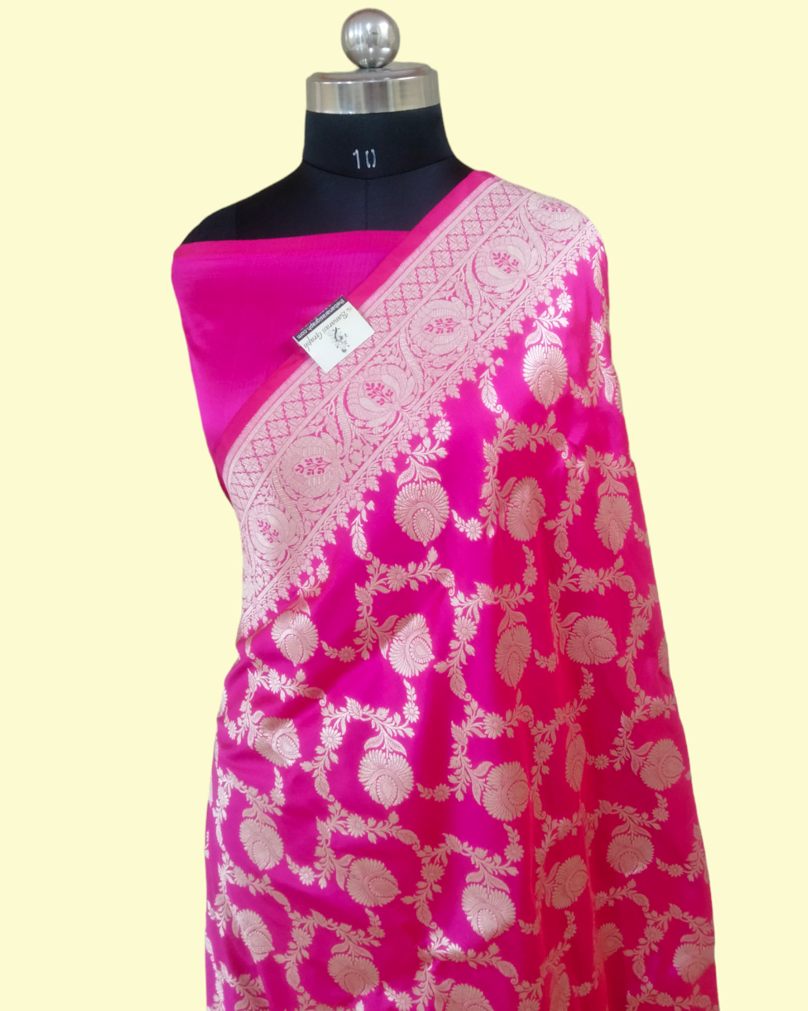 Hot Pink Pure Katan Handloom Silk - All over Jaal Work Banarasi Saree