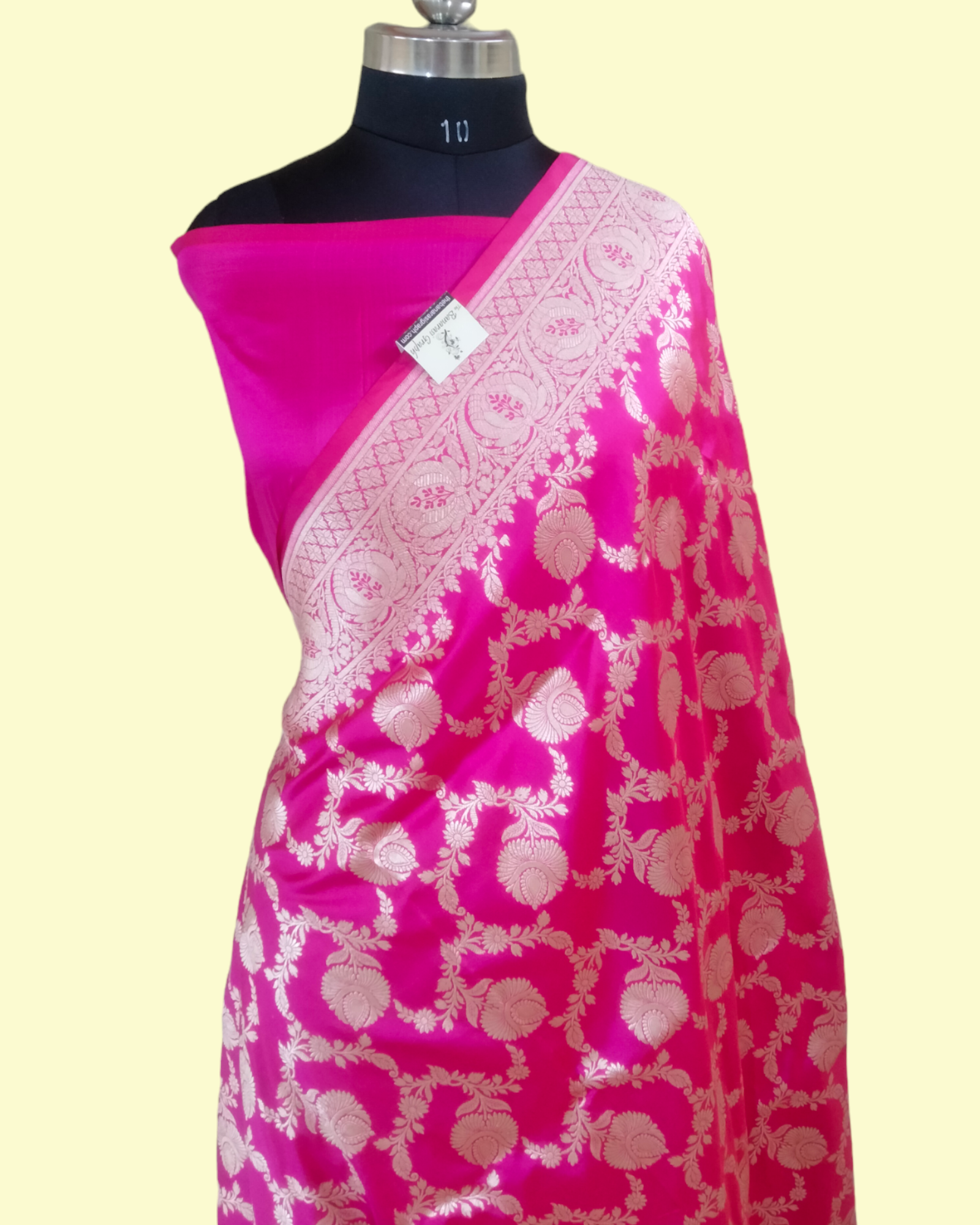 Hot Pink Pure Katan Handloom Silk - All over Jaal Work Banarasi Saree