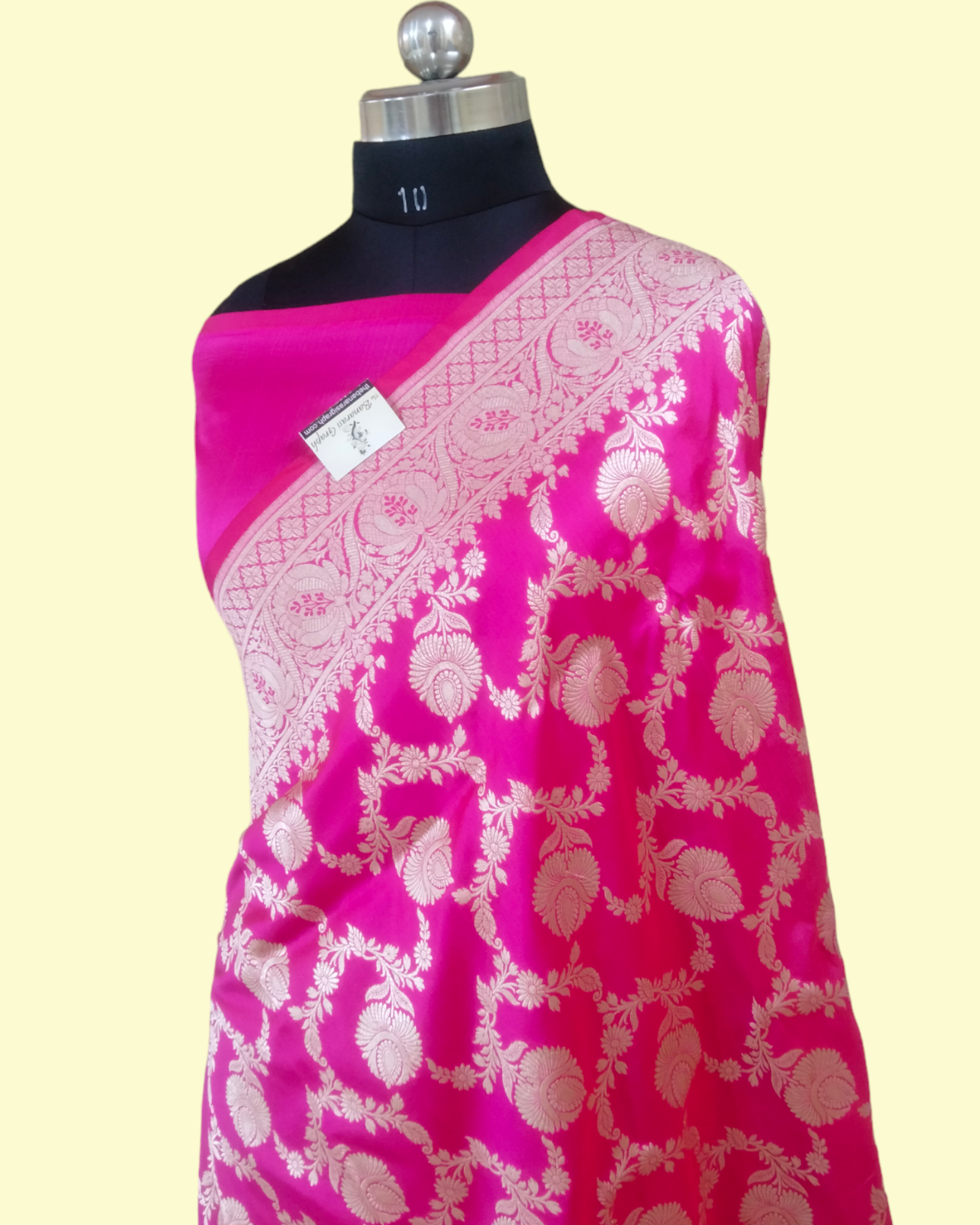 Hot Pink Pure Katan Handloom Silk - All over Jaal Work Banarasi Saree